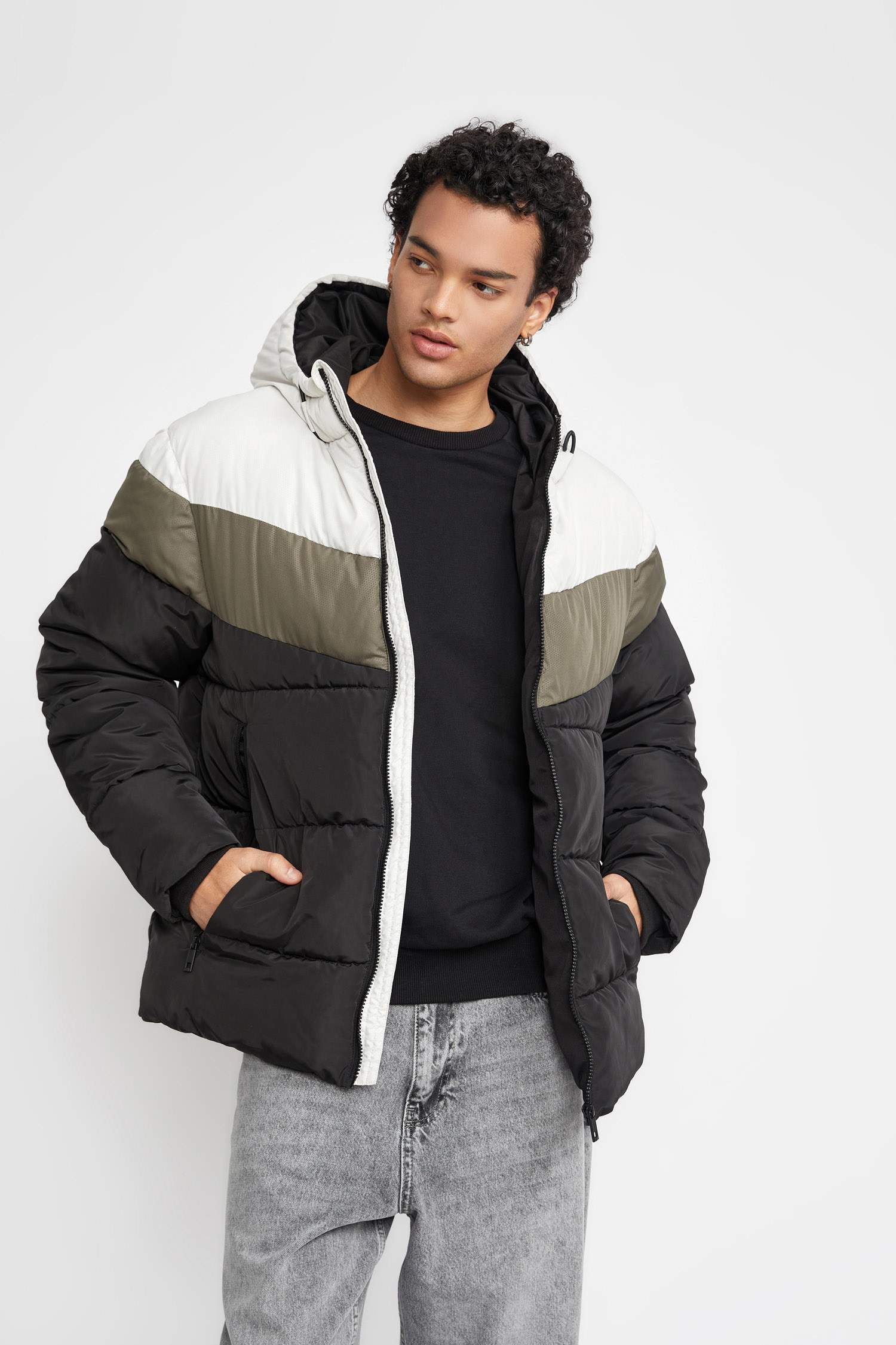 Su İtici Şişme Mont Kapüşonlu Fermuarlı Çift Cepli