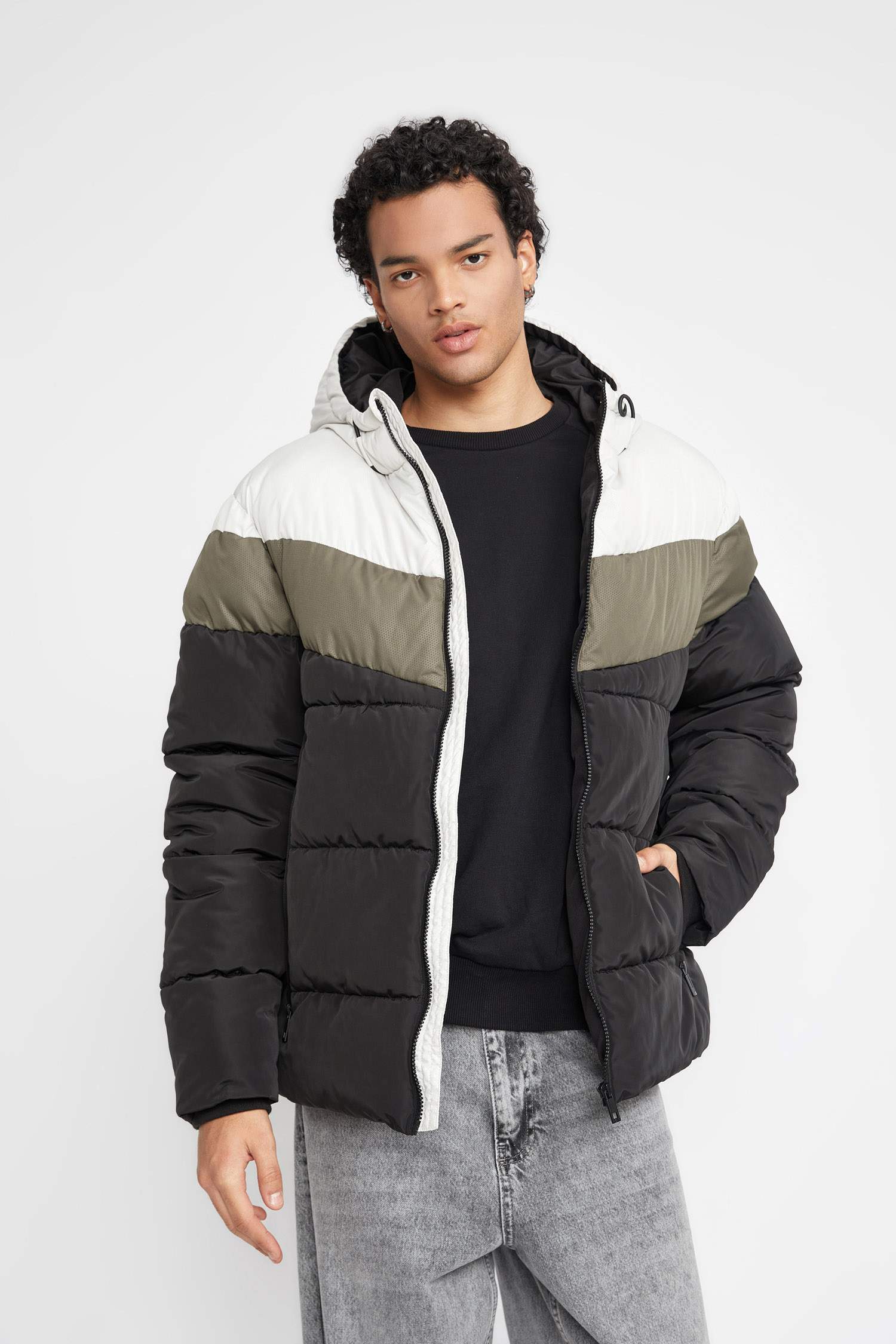 Su İtici Şişme Mont Kapüşonlu Fermuarlı Çift Cepli