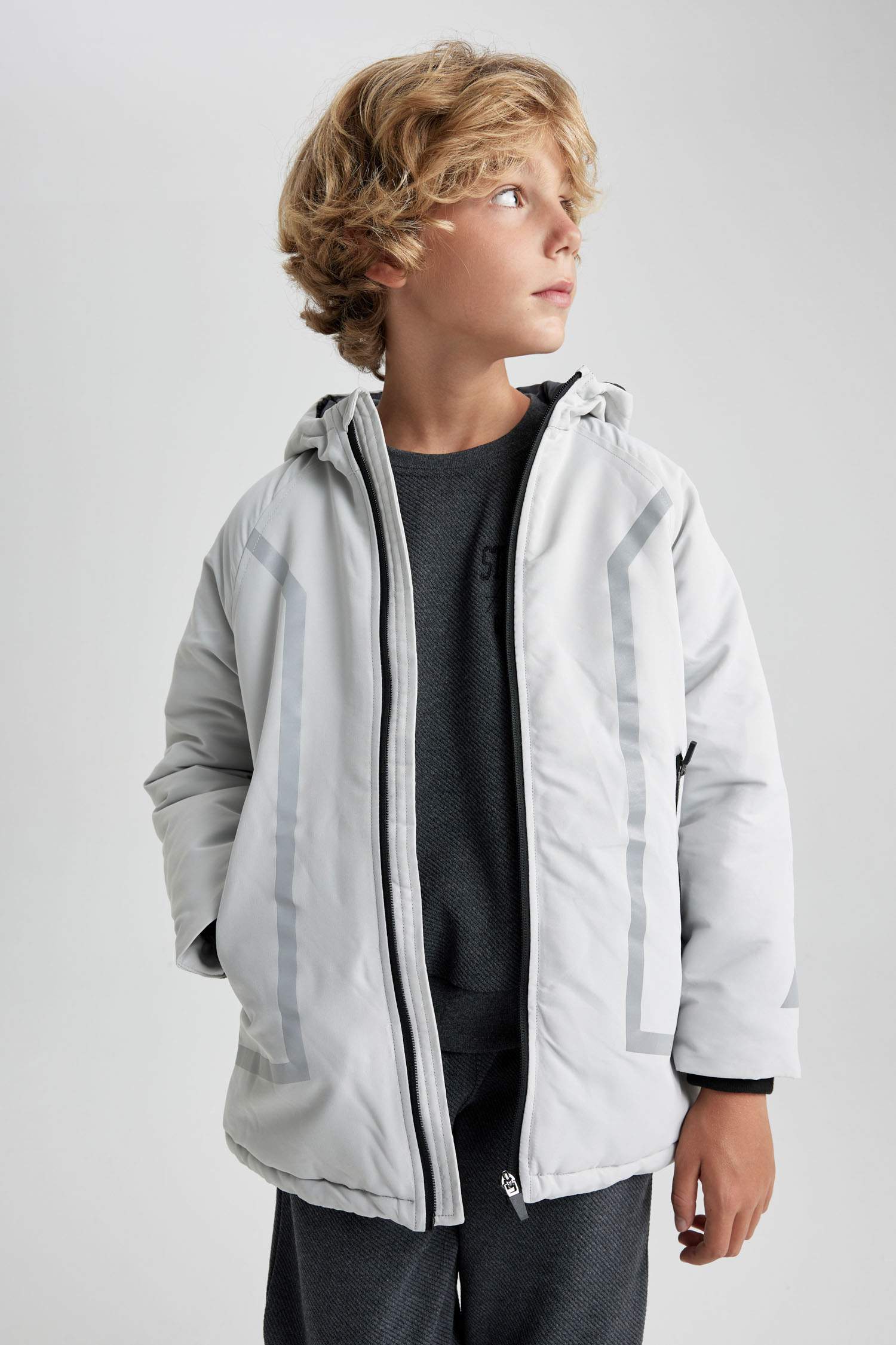 Grey BOYS & TEENS Hooded Fleece Lined Coat 2788855 | DeFacto