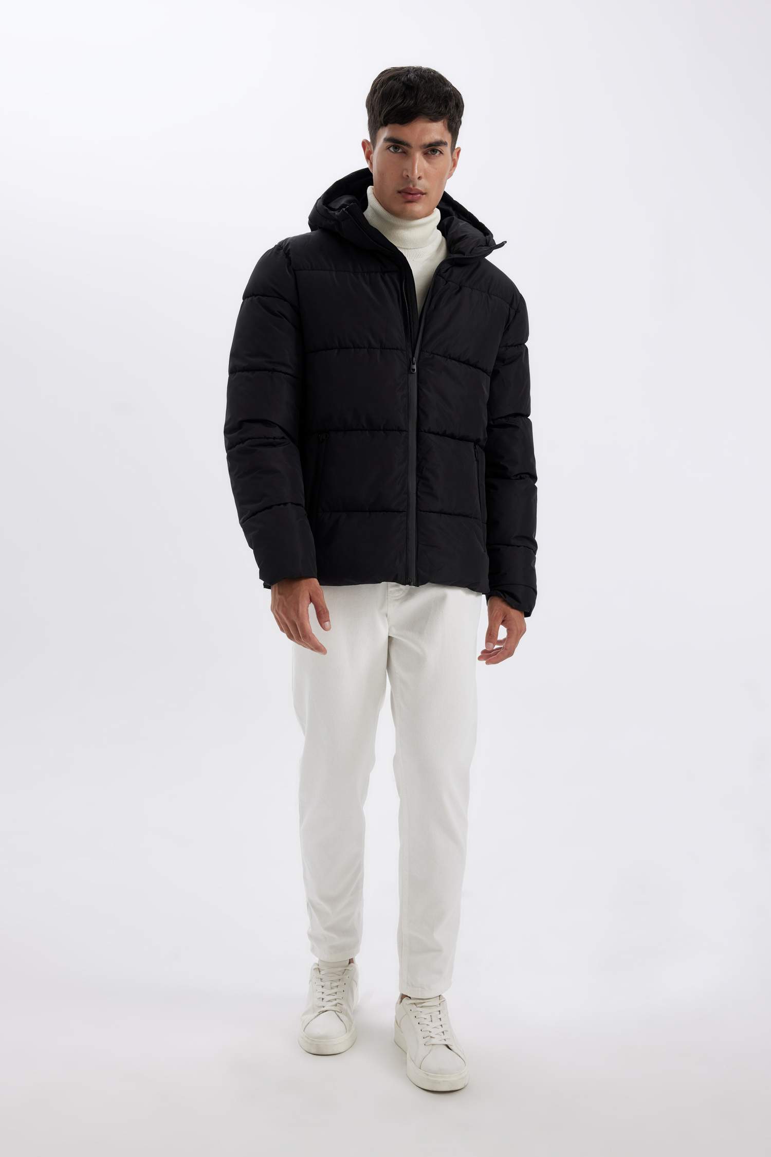 Hooded Puffer Coat Zippered Double Pocketed