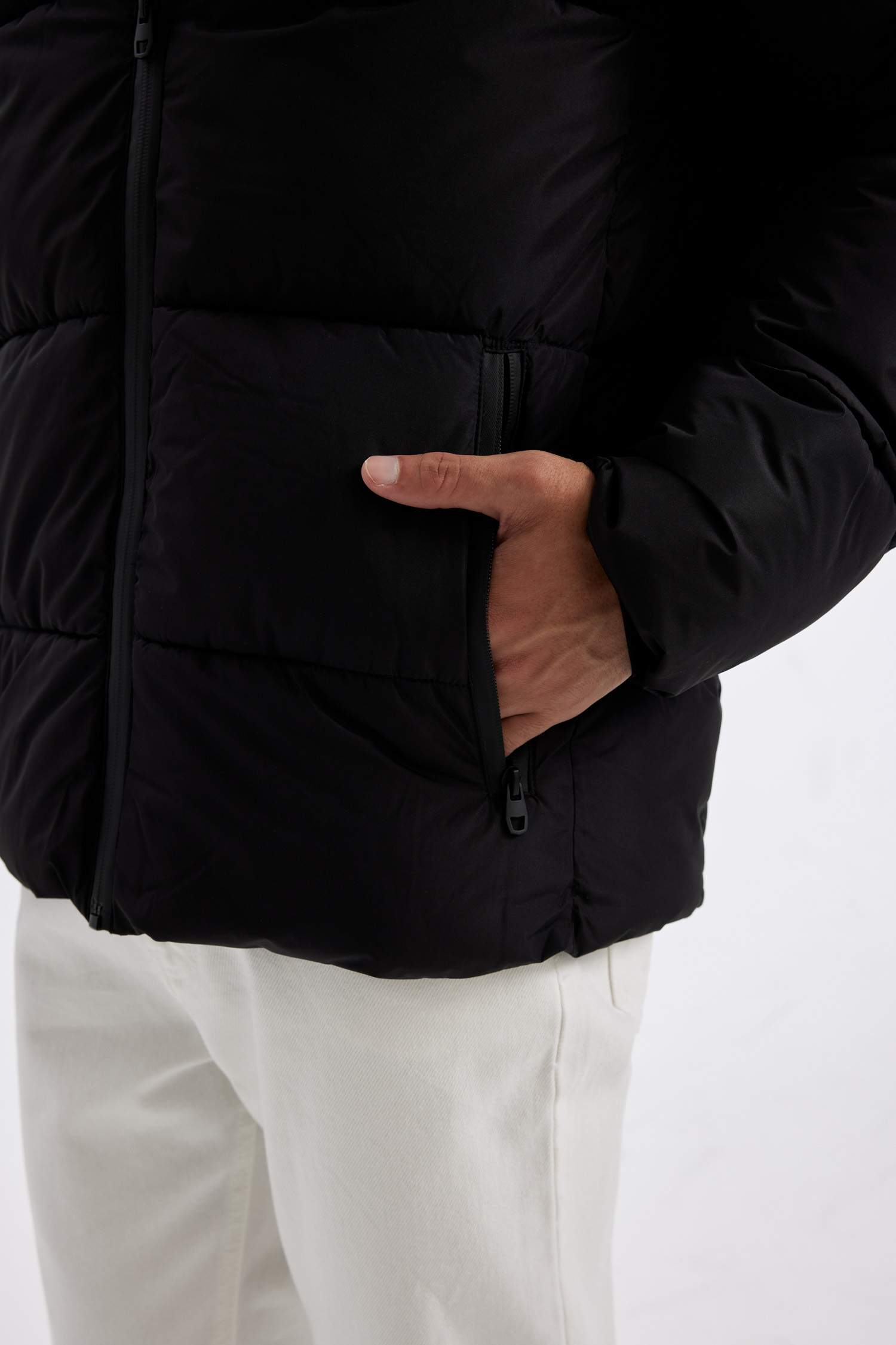 Hooded Puffer Coat Zippered Double Pocketed