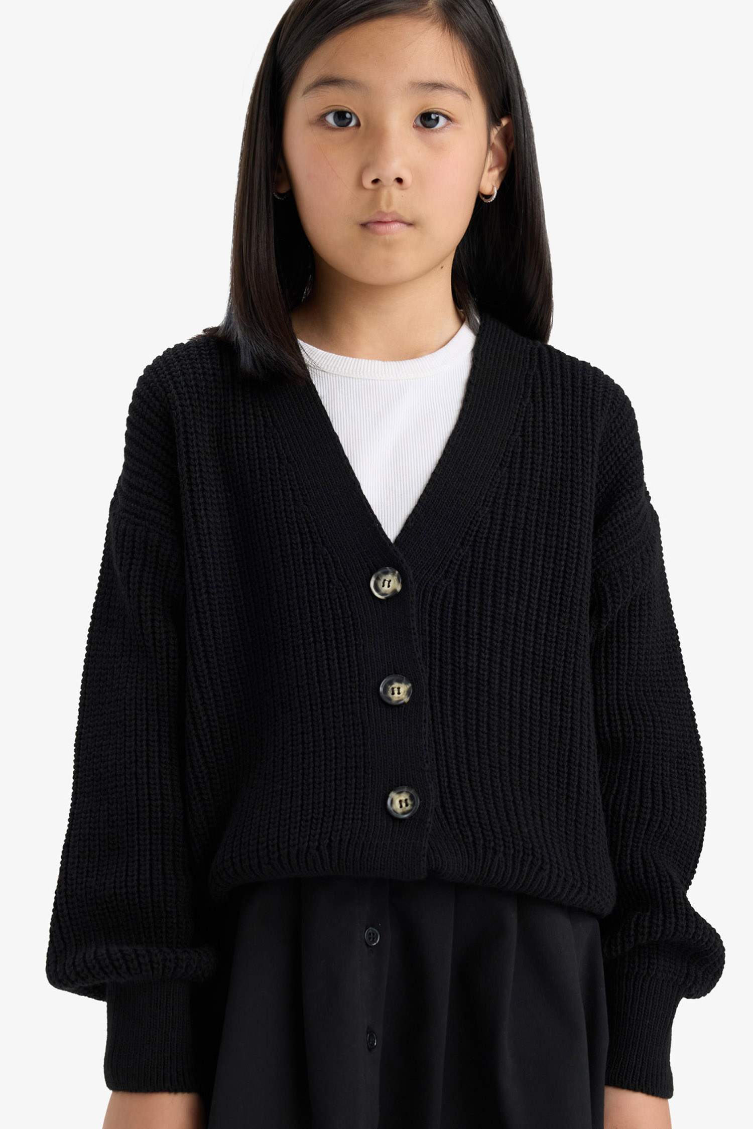 Kız Çocuk V Yaka Düğmeli Triko Hırka