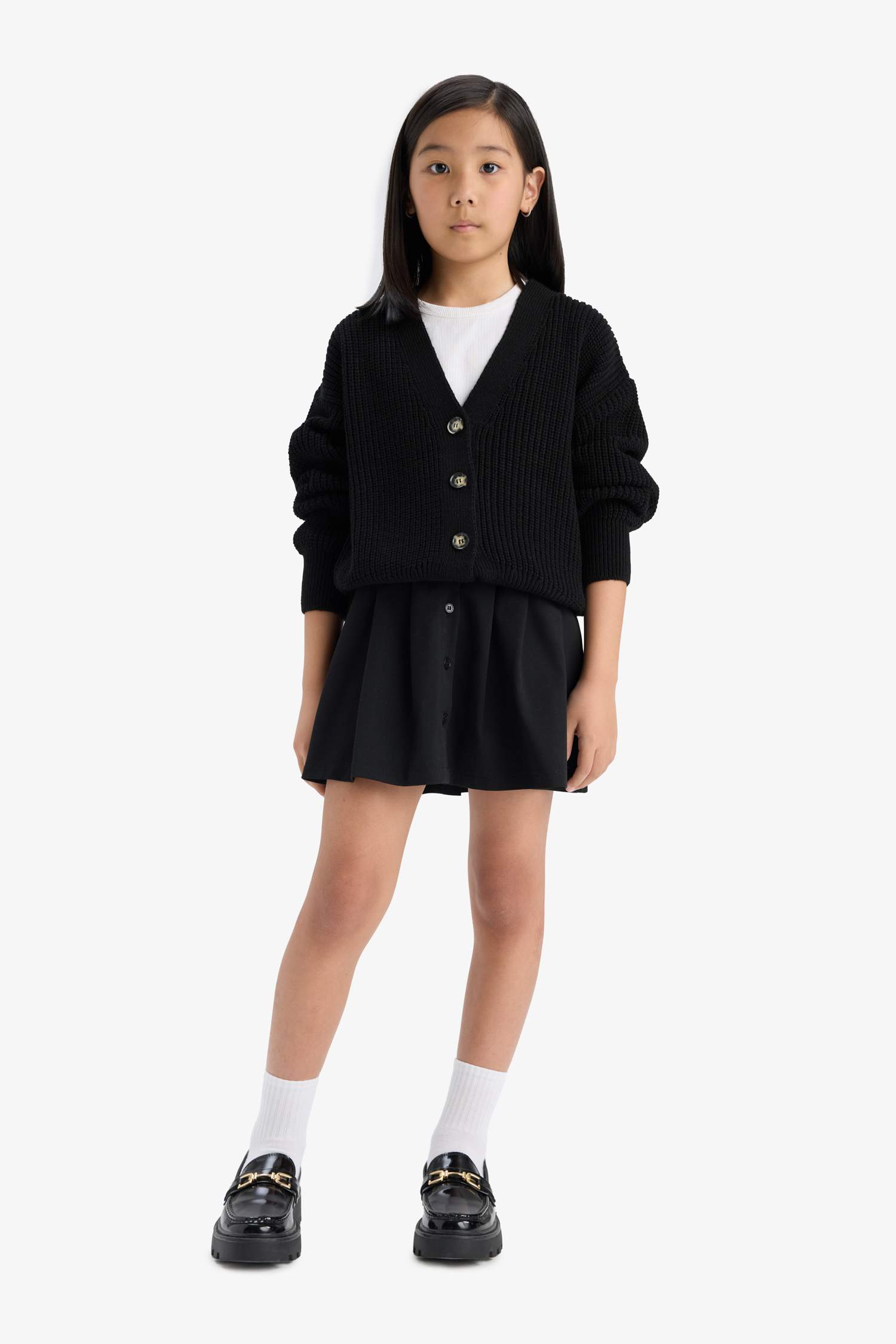 Kız Çocuk V Yaka Düğmeli Triko Hırka