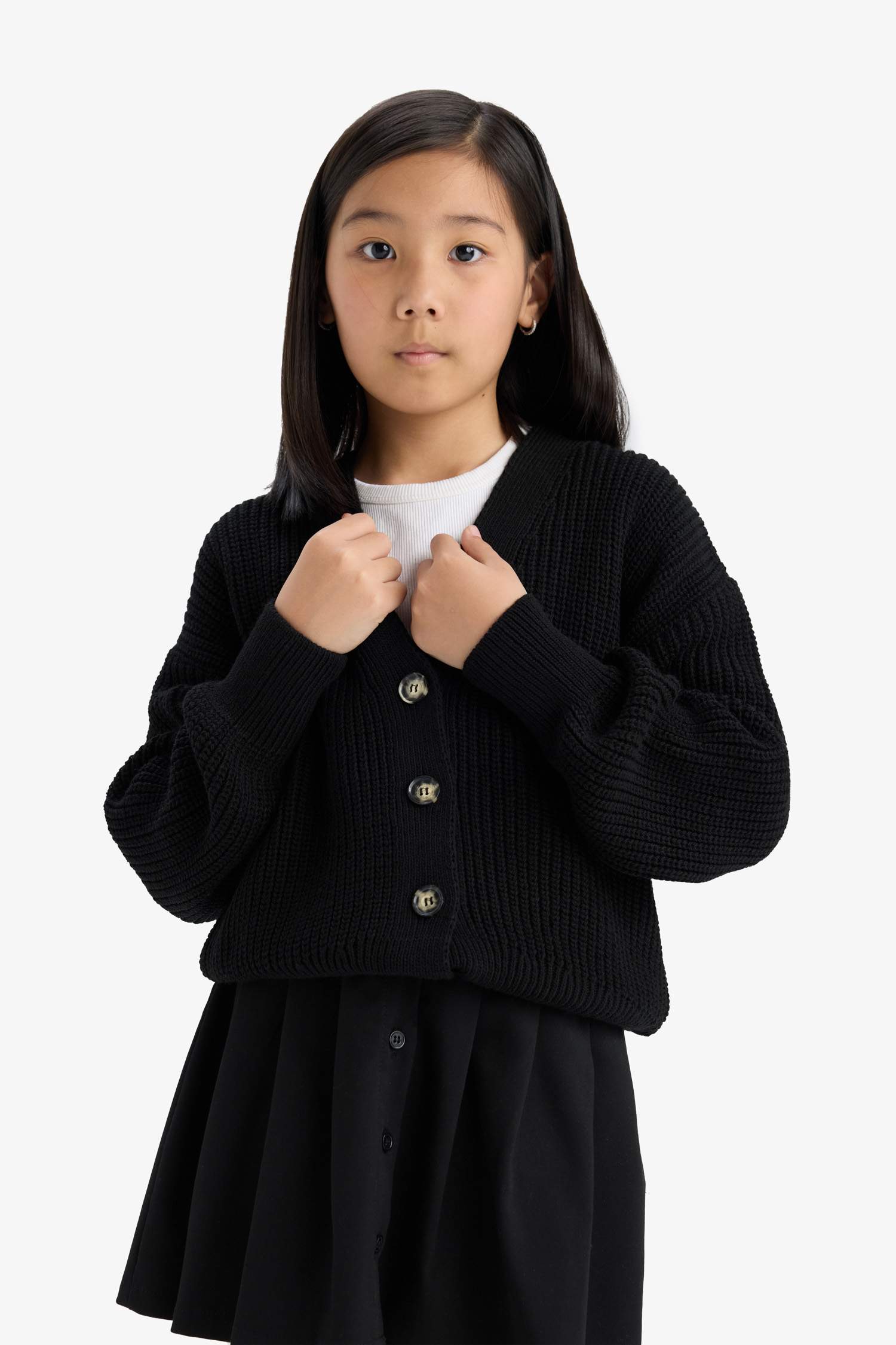 Kız Çocuk V Yaka Düğmeli Triko Hırka