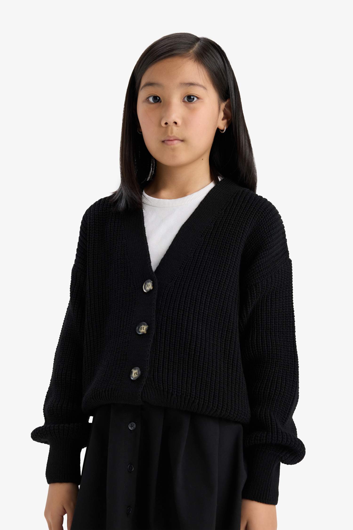 Kız Çocuk V Yaka Düğmeli Triko Hırka