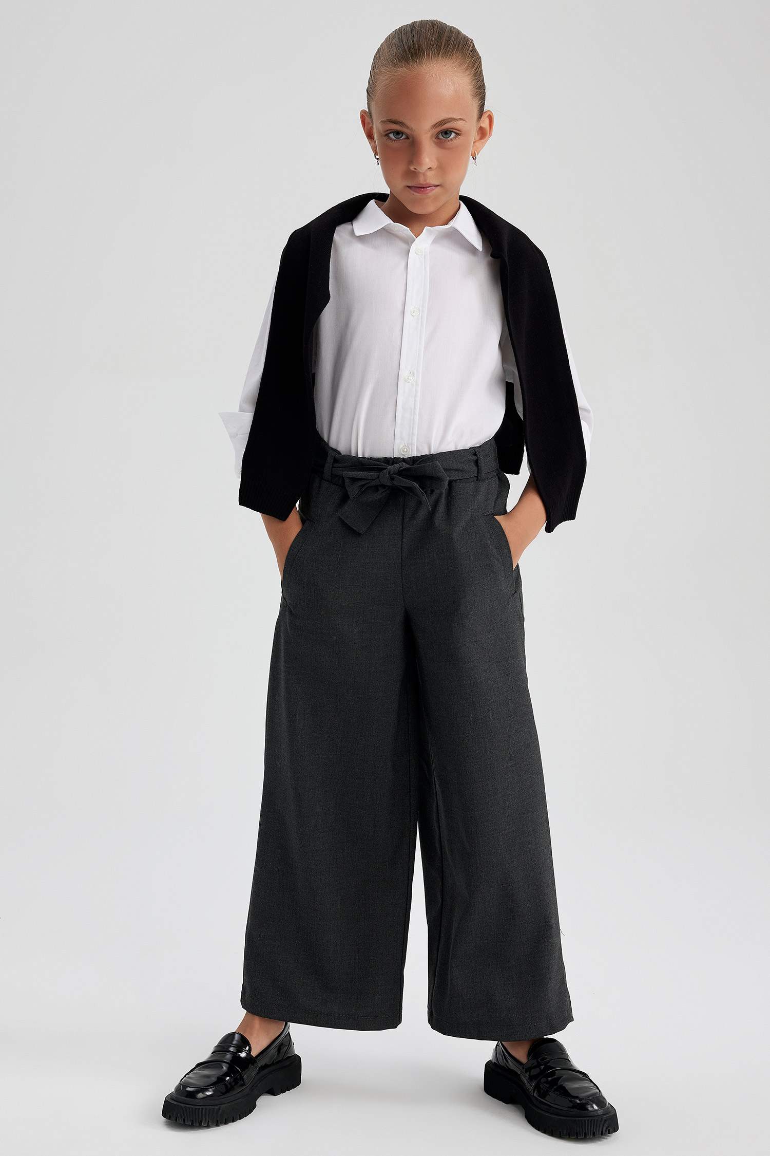 Girl Anthracite Wide Leg School Trousers