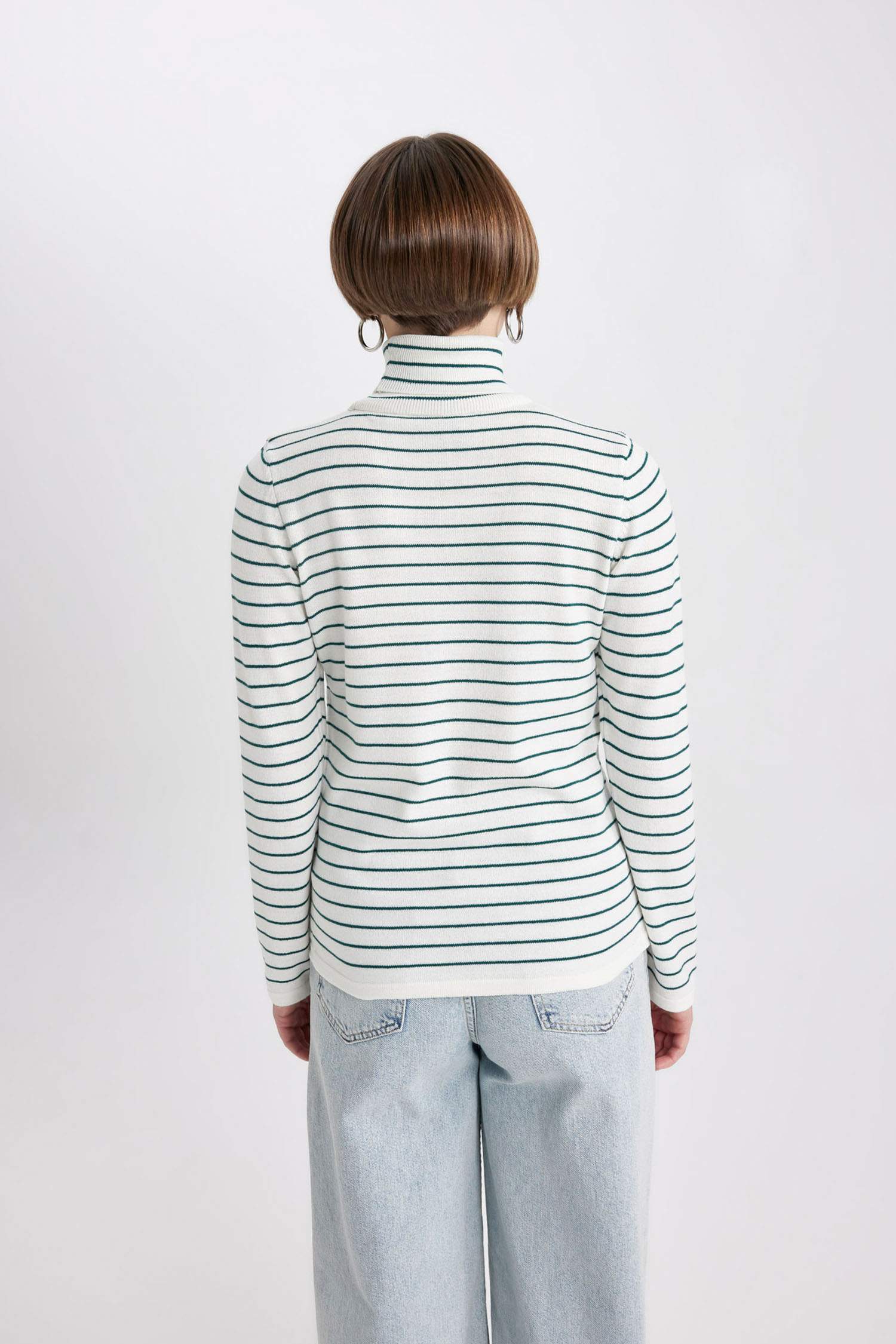 Regular Fit Balıkçı Yaka Çizgili Triko Kazak