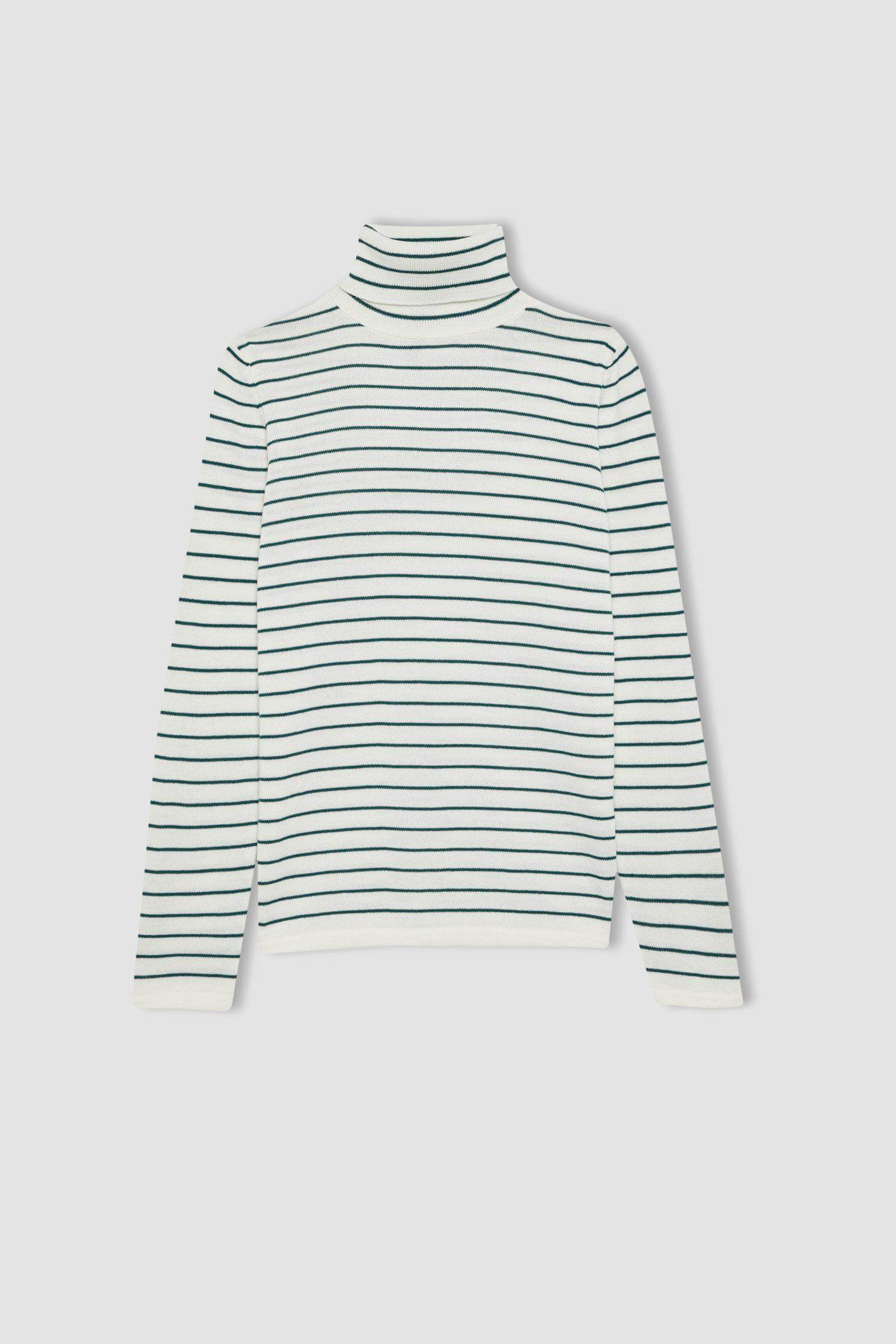 Regular Fit Balıkçı Yaka Çizgili Triko Kazak