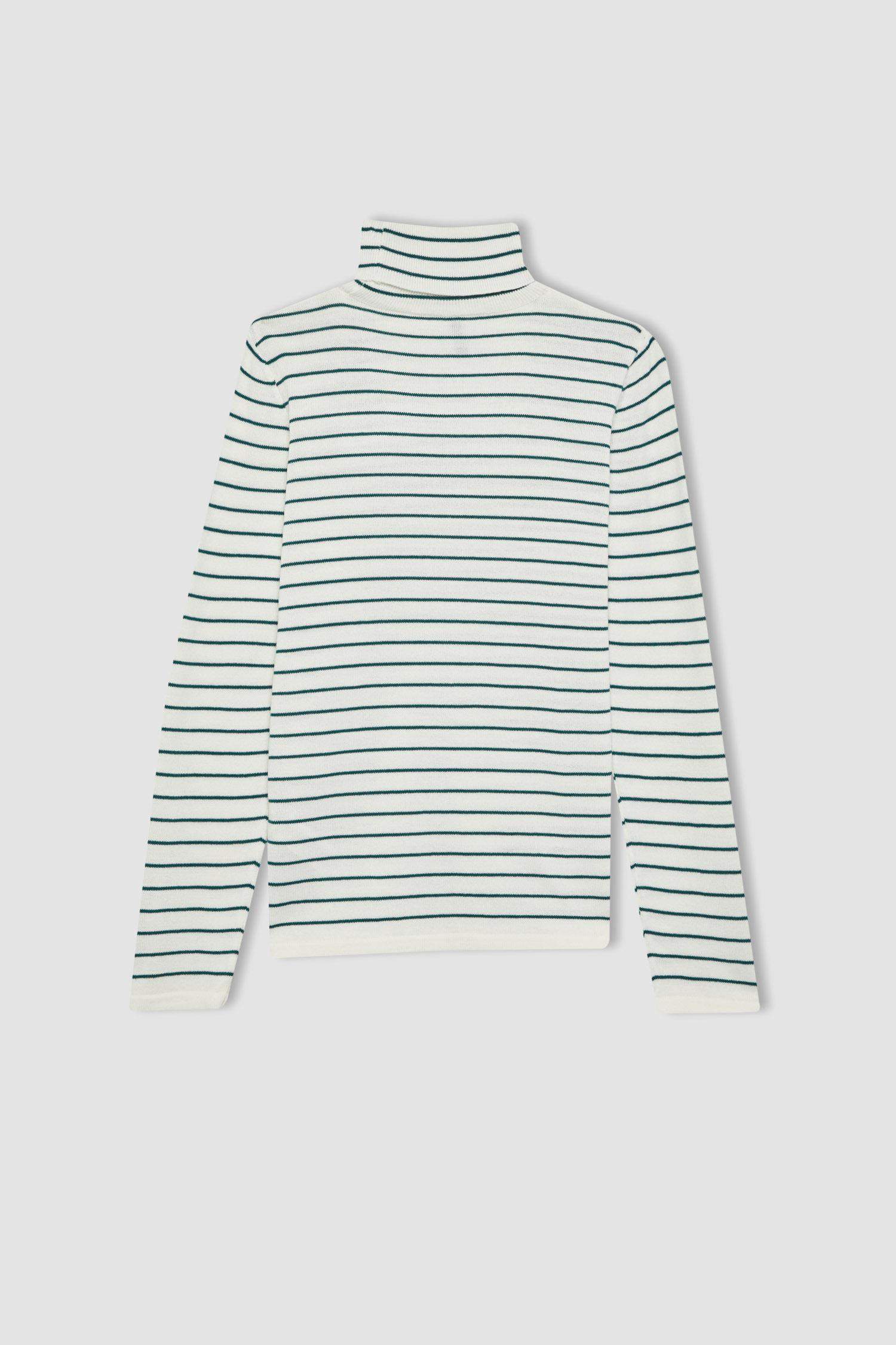 Regular Fit Balıkçı Yaka Çizgili Triko Kazak