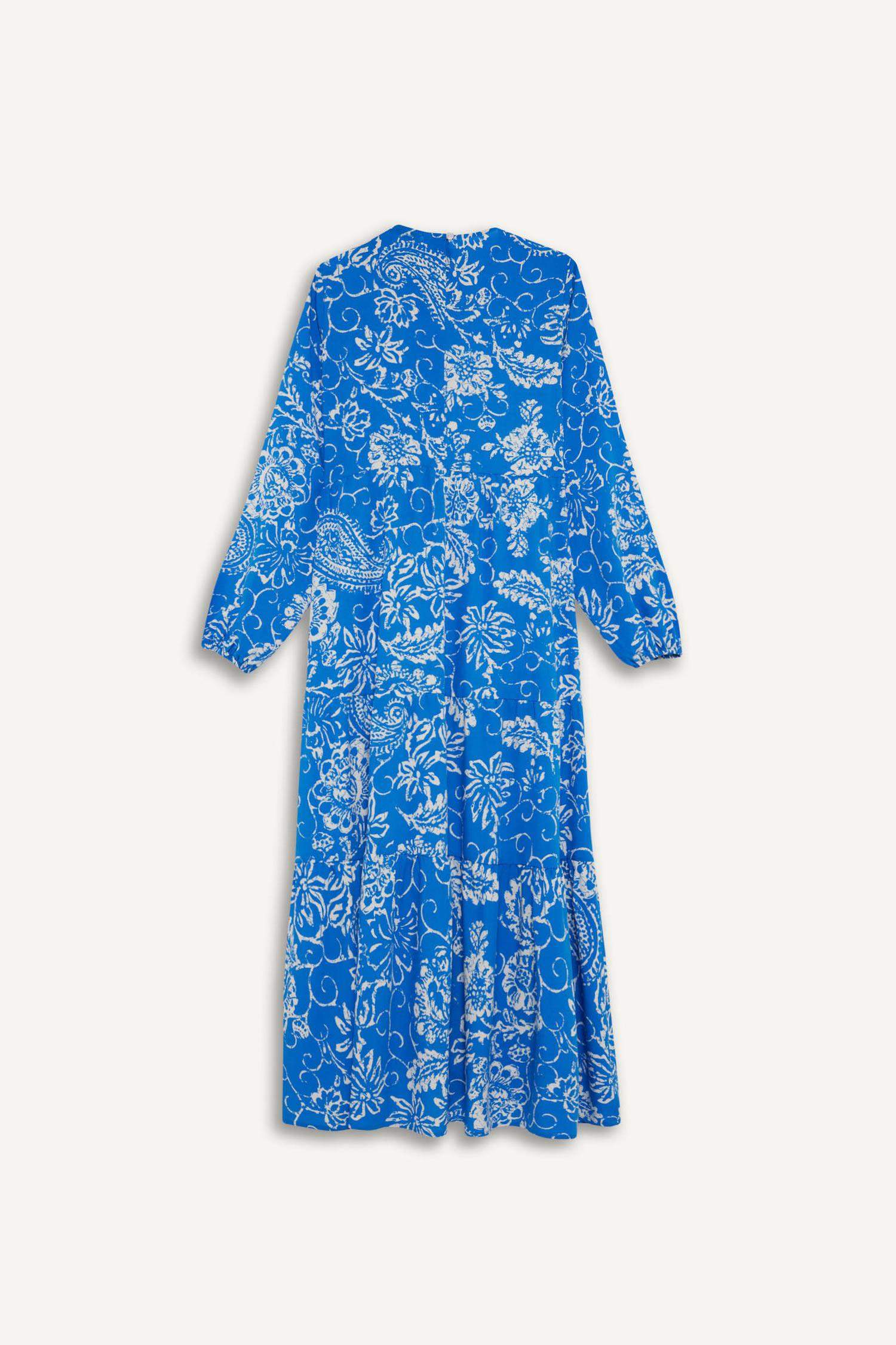 Crew Neck Patterned Long Sleeve Maxi Dress
