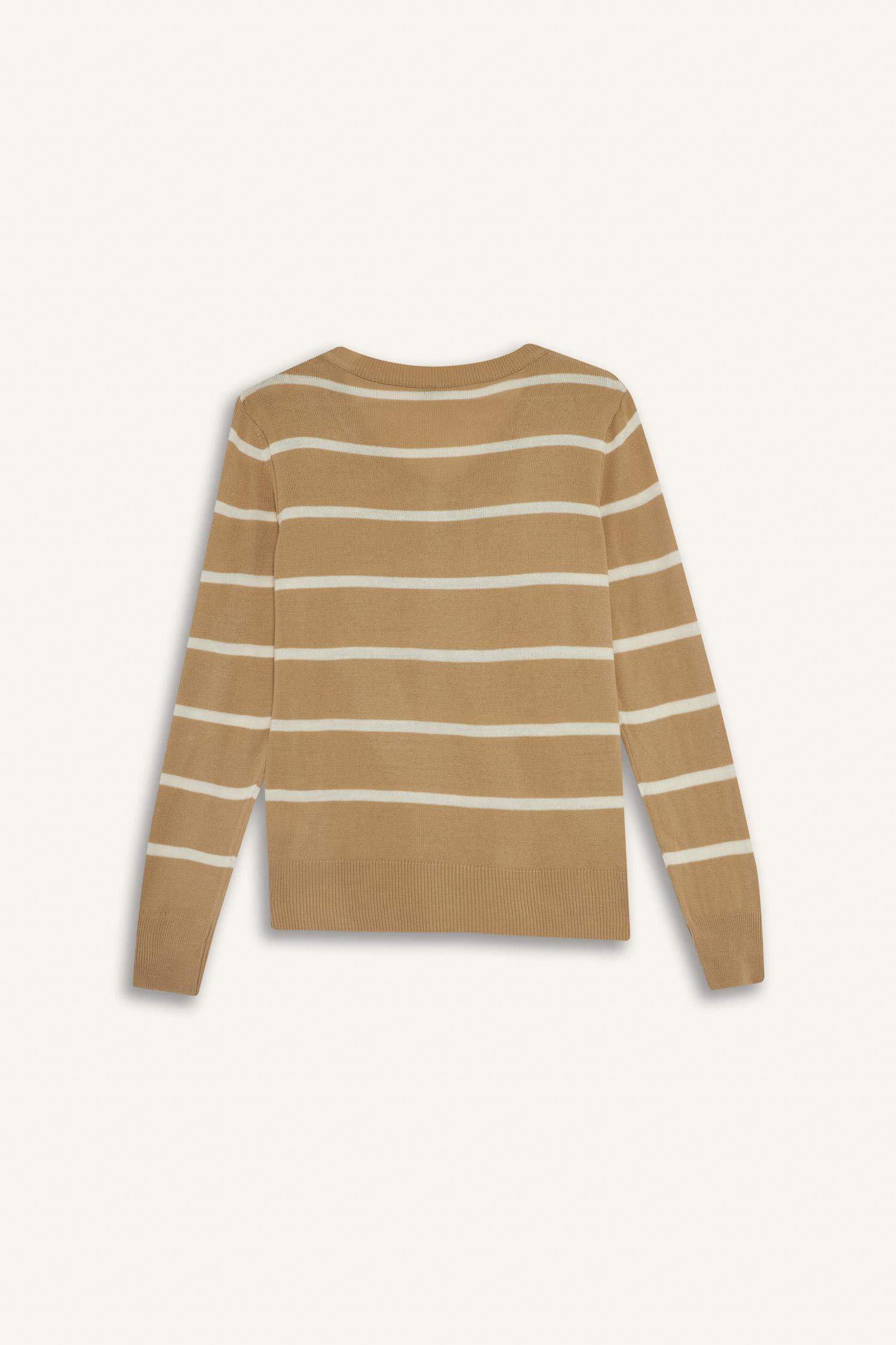 Relax Fit V Yaka Yumuşak Dokulu Çizgili Triko Kazak