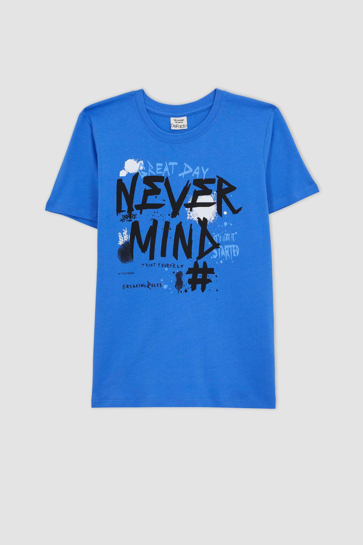 Blue BOYS & TEENS Boy Regular Fit Crew Neck Printed Short Sleeve T