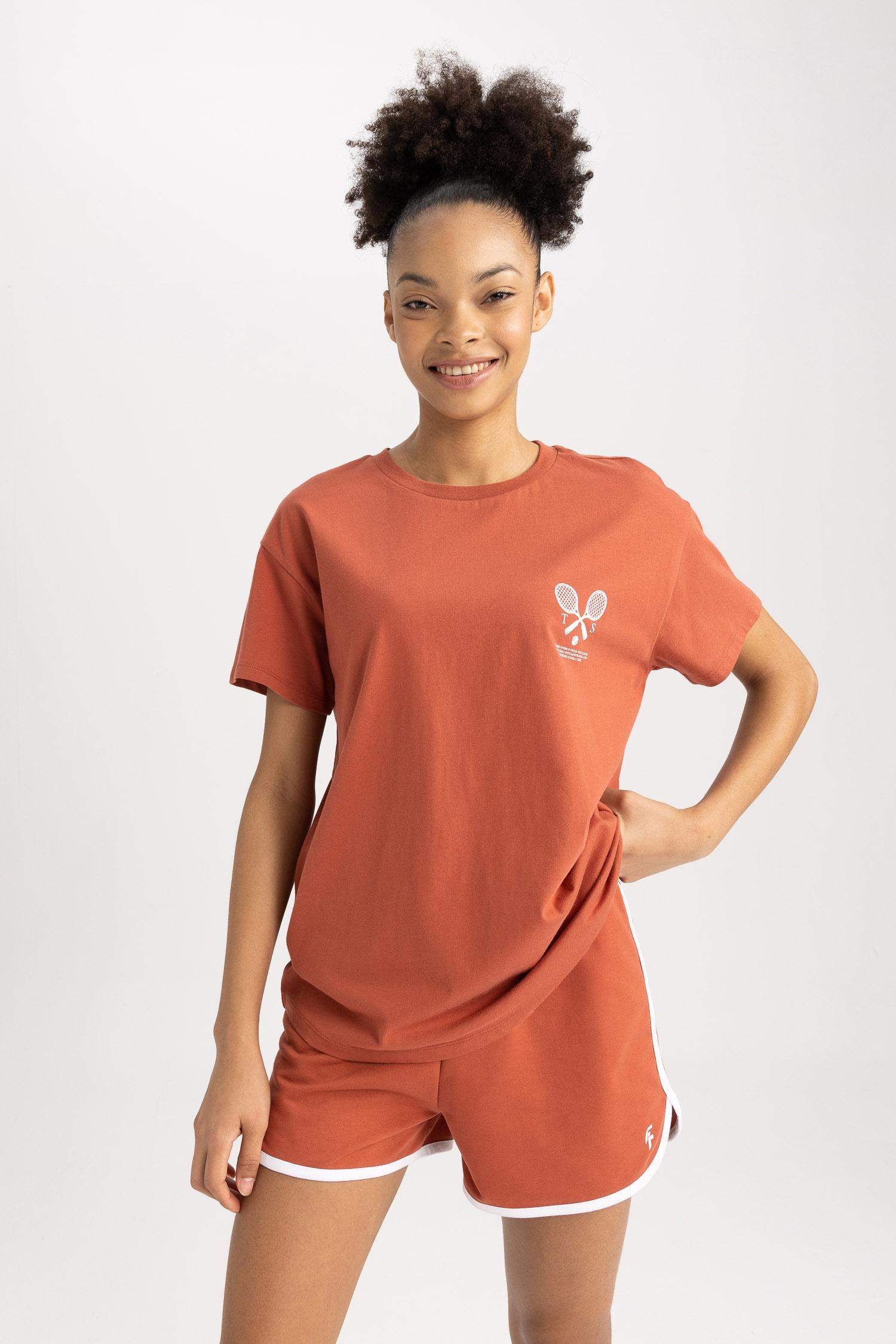 Oversize Fit  Slogan Printed Sports T-Shirt