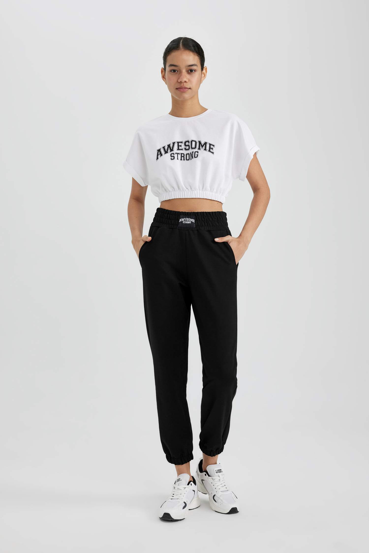 Defacto Fit Crop Crew Neck Slogan Printed Sportsman Short Sleeve T-Shirt