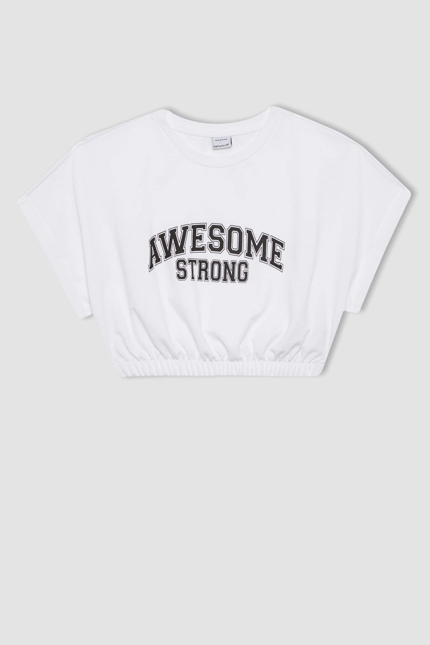 Defacto Fit Crop Crew Neck Slogan Printed Sportsman Short Sleeve T-Shirt