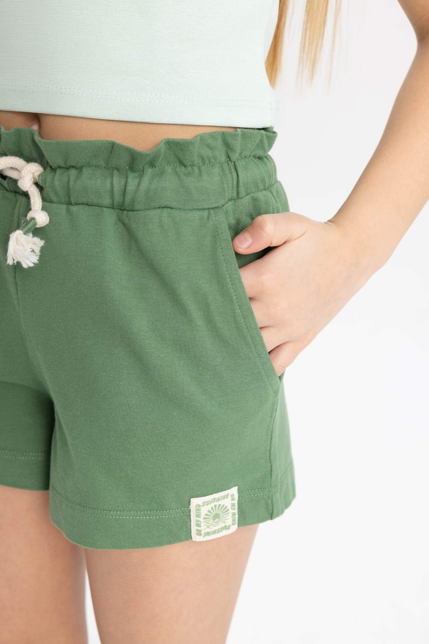 Kız Çocuk Beli Lastikli Baskılı Şort