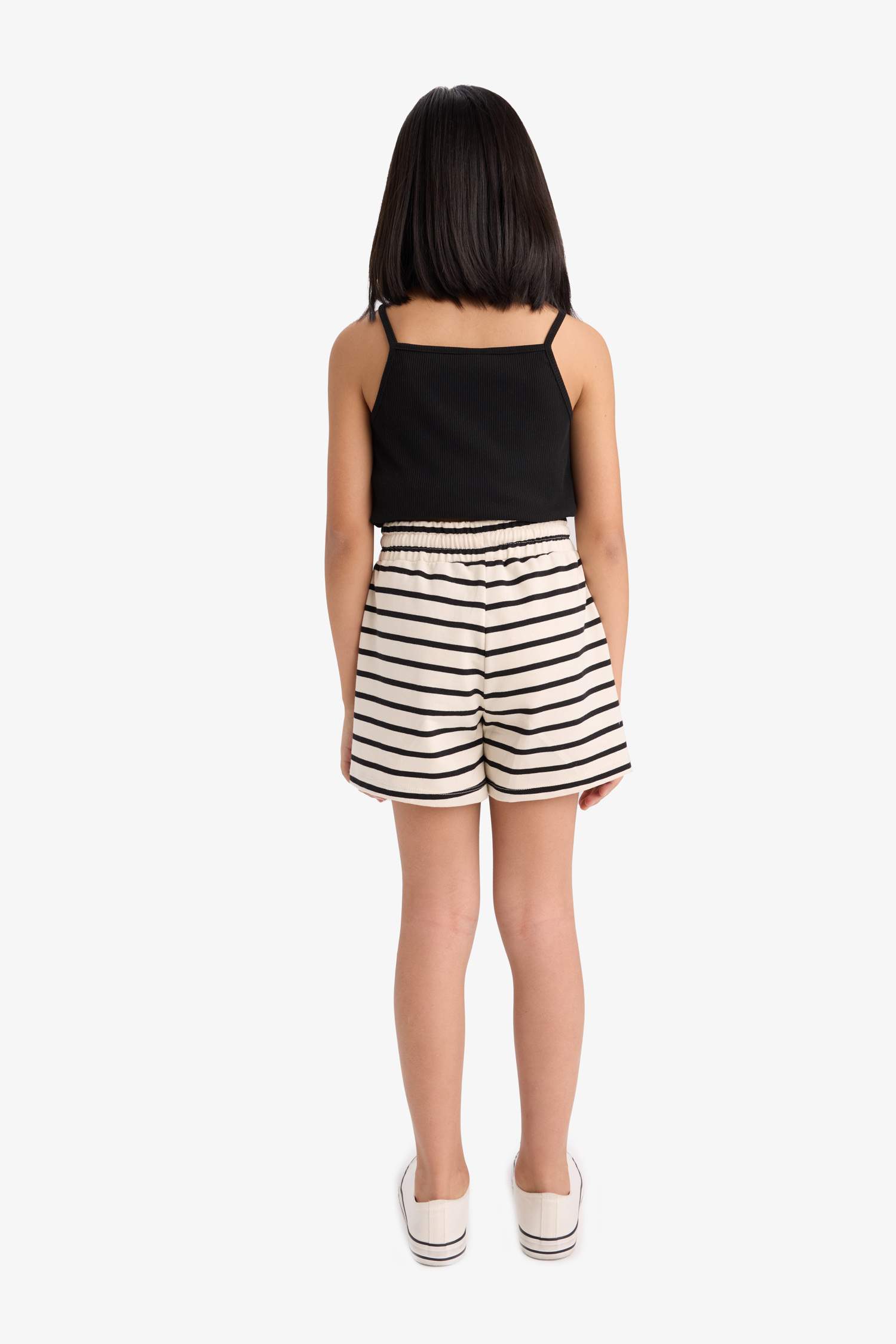 Kız Çocuk Beli Lastikli Çizgili Şort