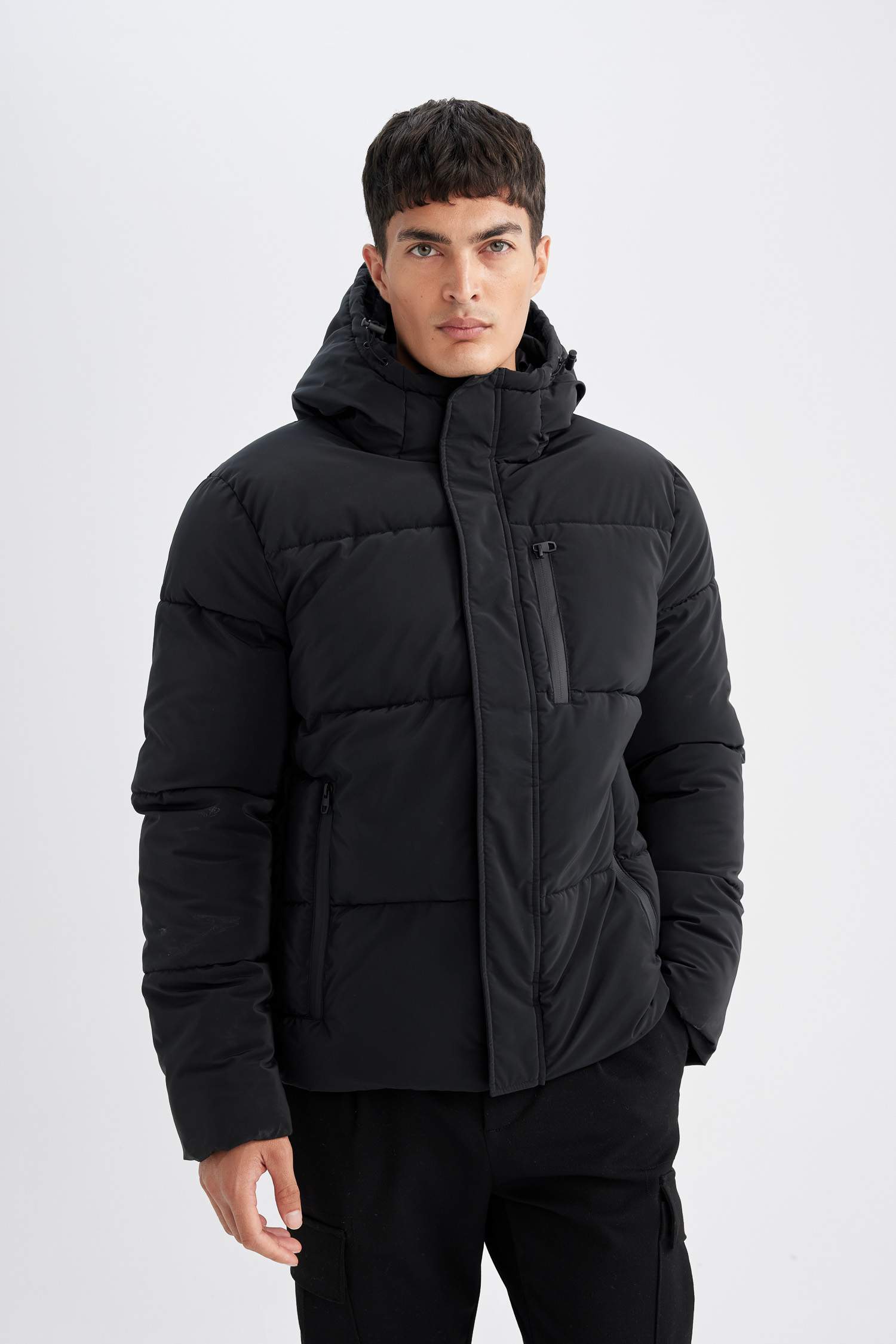 Su Geçirmez Şişme Mont Kapüşonlu Fermuarlı Cepli Çıtçıtlı Cepli