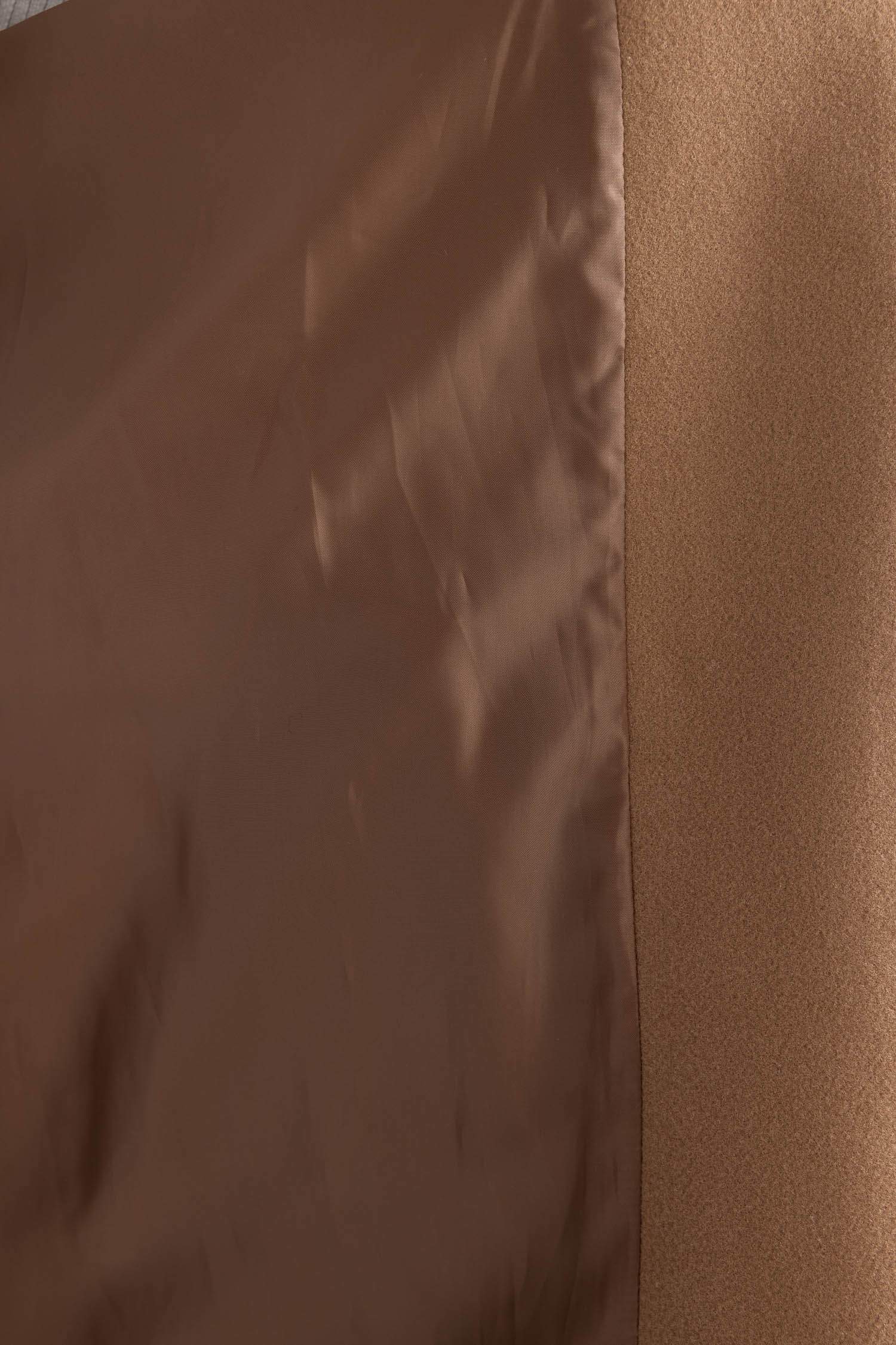 Regular Kalıp Kruvaze Yaka Cepli Kemerli Uzun Kaşe Kaban