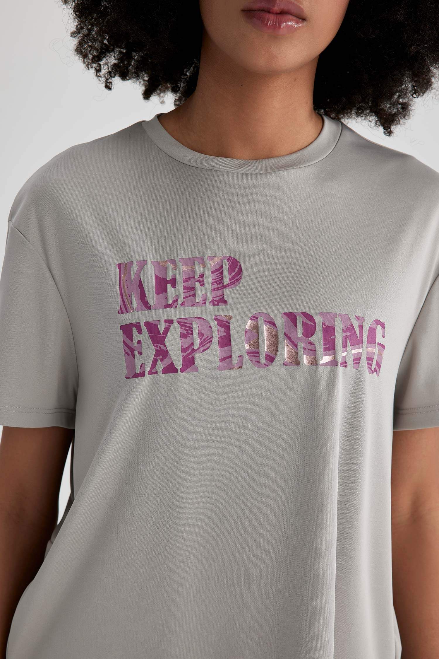 Loose Fit Crew Neck Slogan Short Sleeve T-Shirt