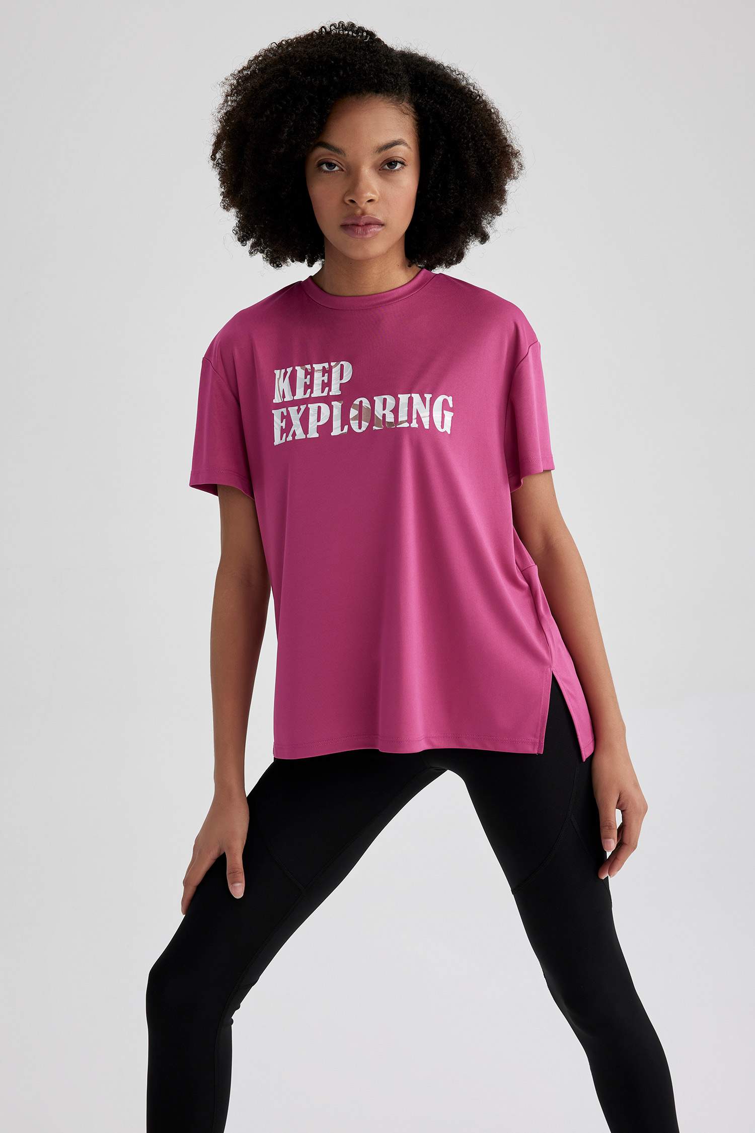 DeFactoFit Loose Fit Bisiklet Yaka Baskılı Sporcu Kısa Kollu Tişört