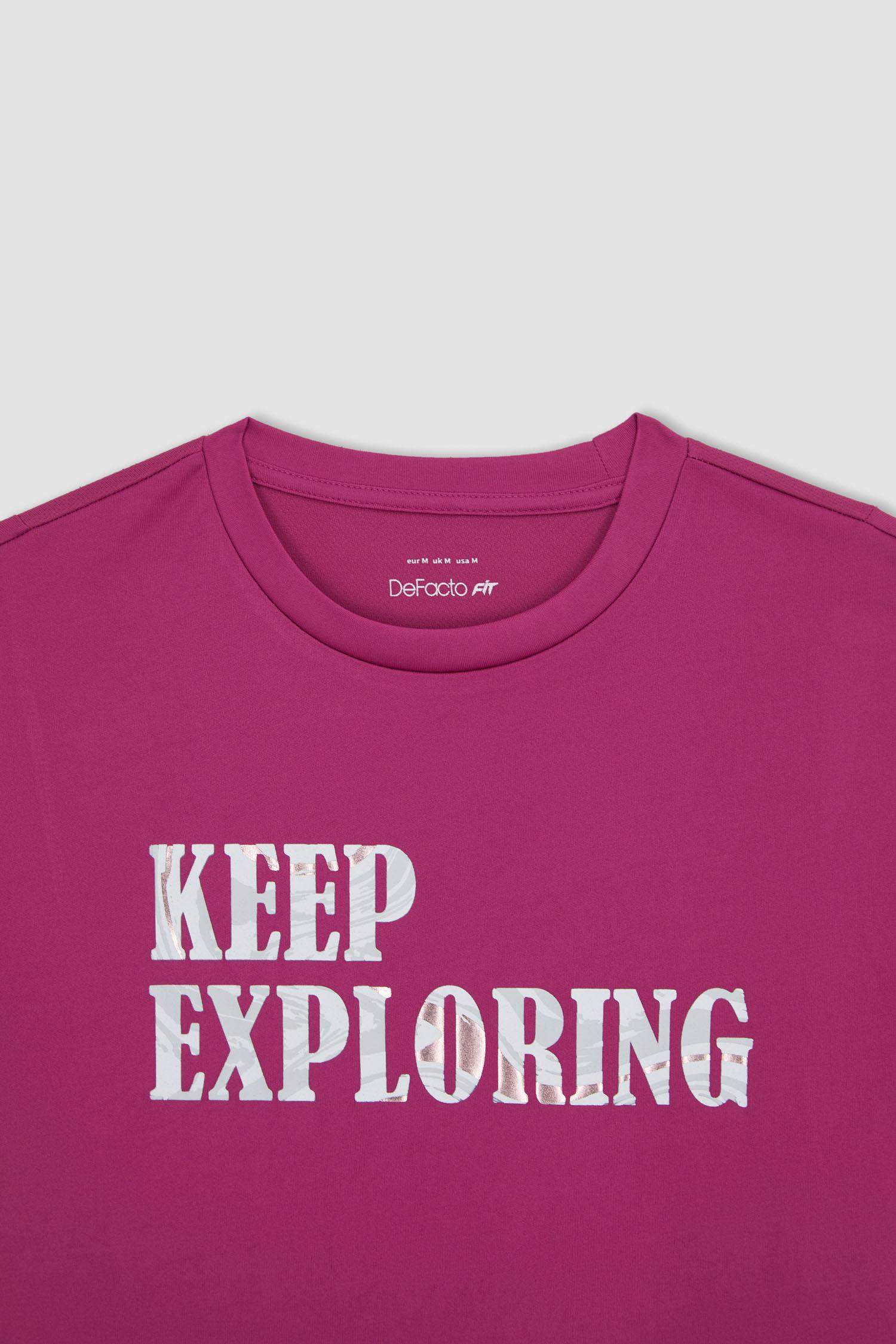 DeFactoFit Loose Fit Bisiklet Yaka Baskılı Sporcu Kısa Kollu Tişört