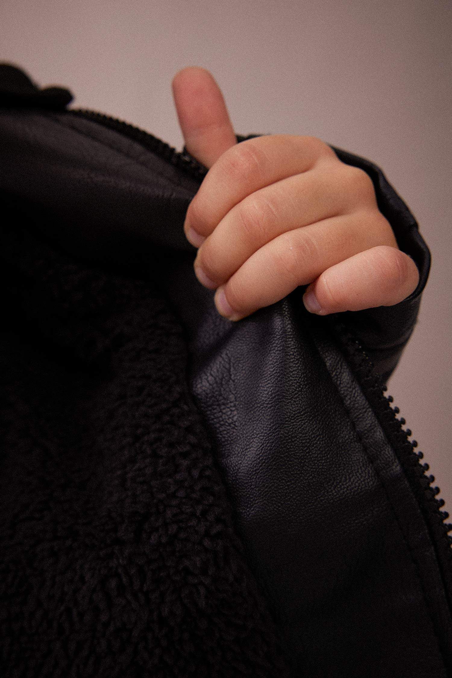 Boy Waterproof Plush Lining Faux Leather Jacket