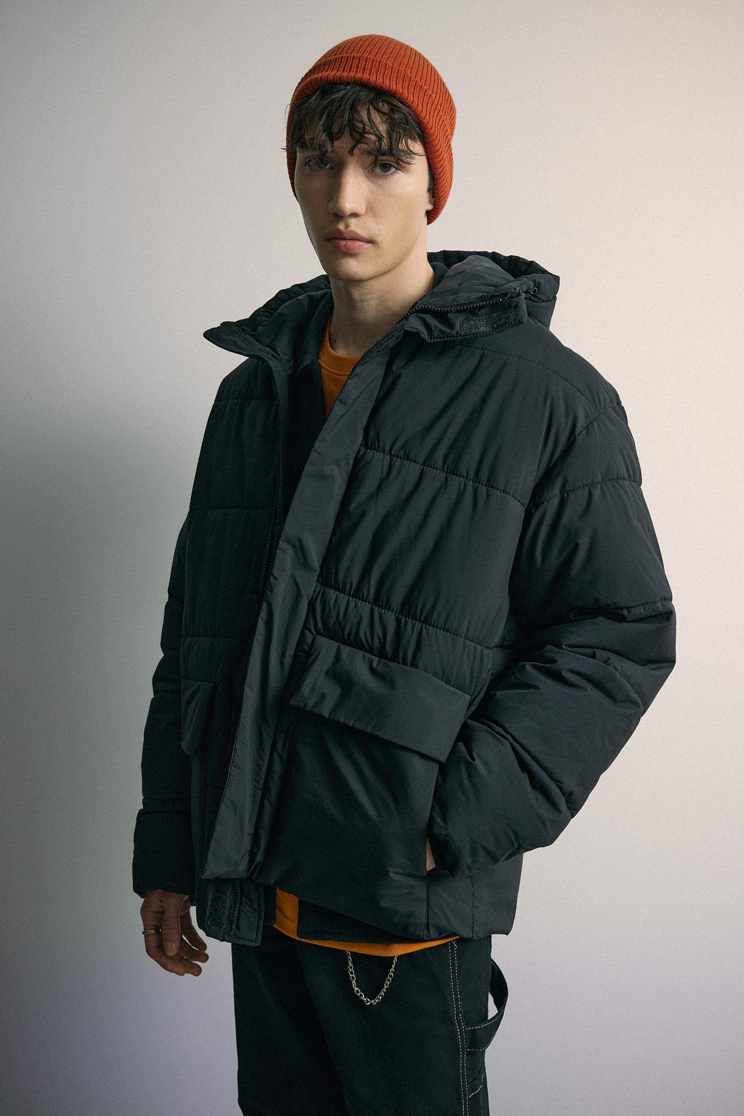 Şişme Mont Kapüşonlu Fermuarlı Çift Cepli