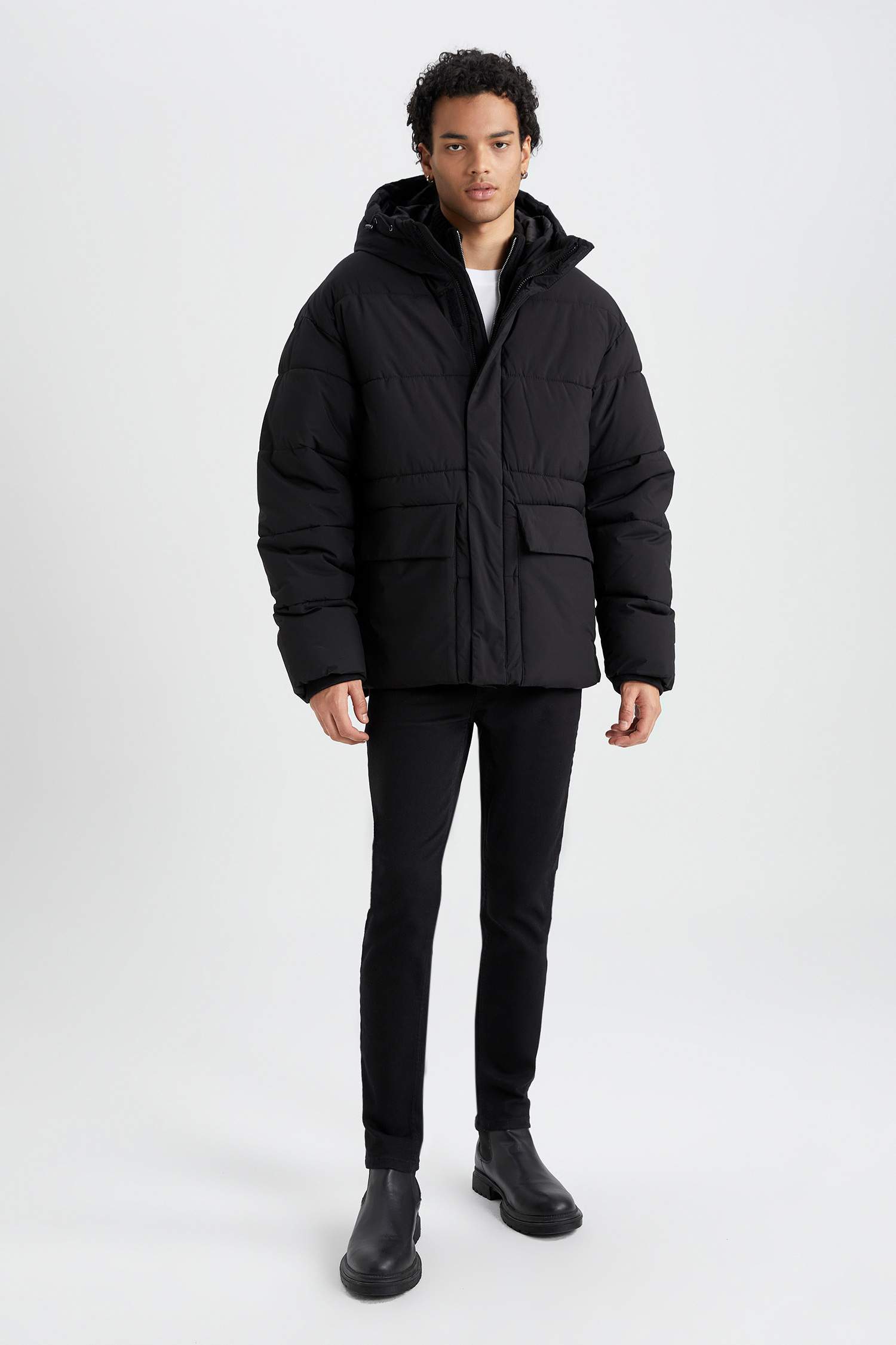 Şişme Mont Kapüşonlu Fermuarlı Çift Cepli