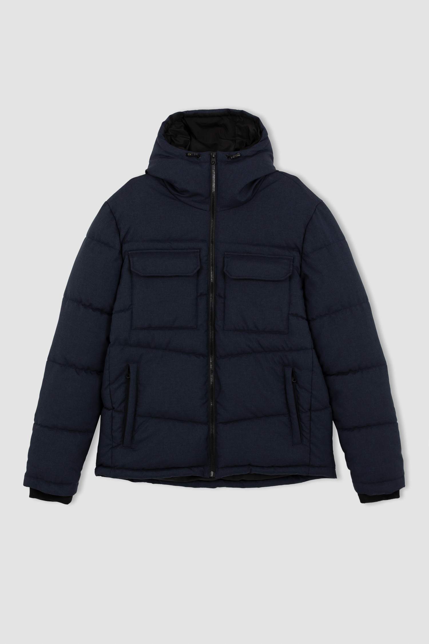 Slim Fit Dar Kesim Şişme Mont Kapüşonlu Fermuarlı Çift Cepli