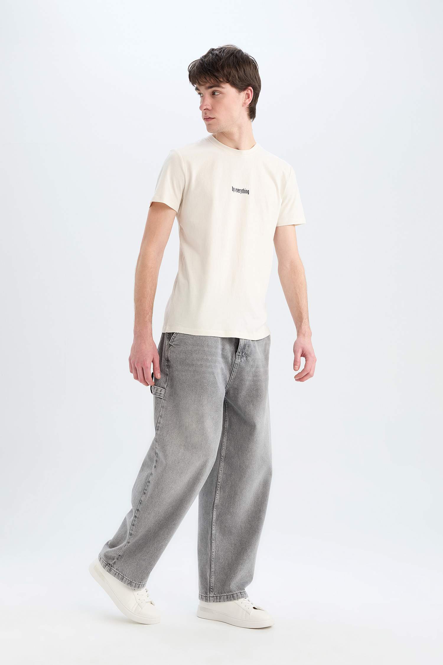 %100 Pamuk Slim Fit Dar Kesim Bisiklet Yaka Baskılı Kısa Kollu Tişört