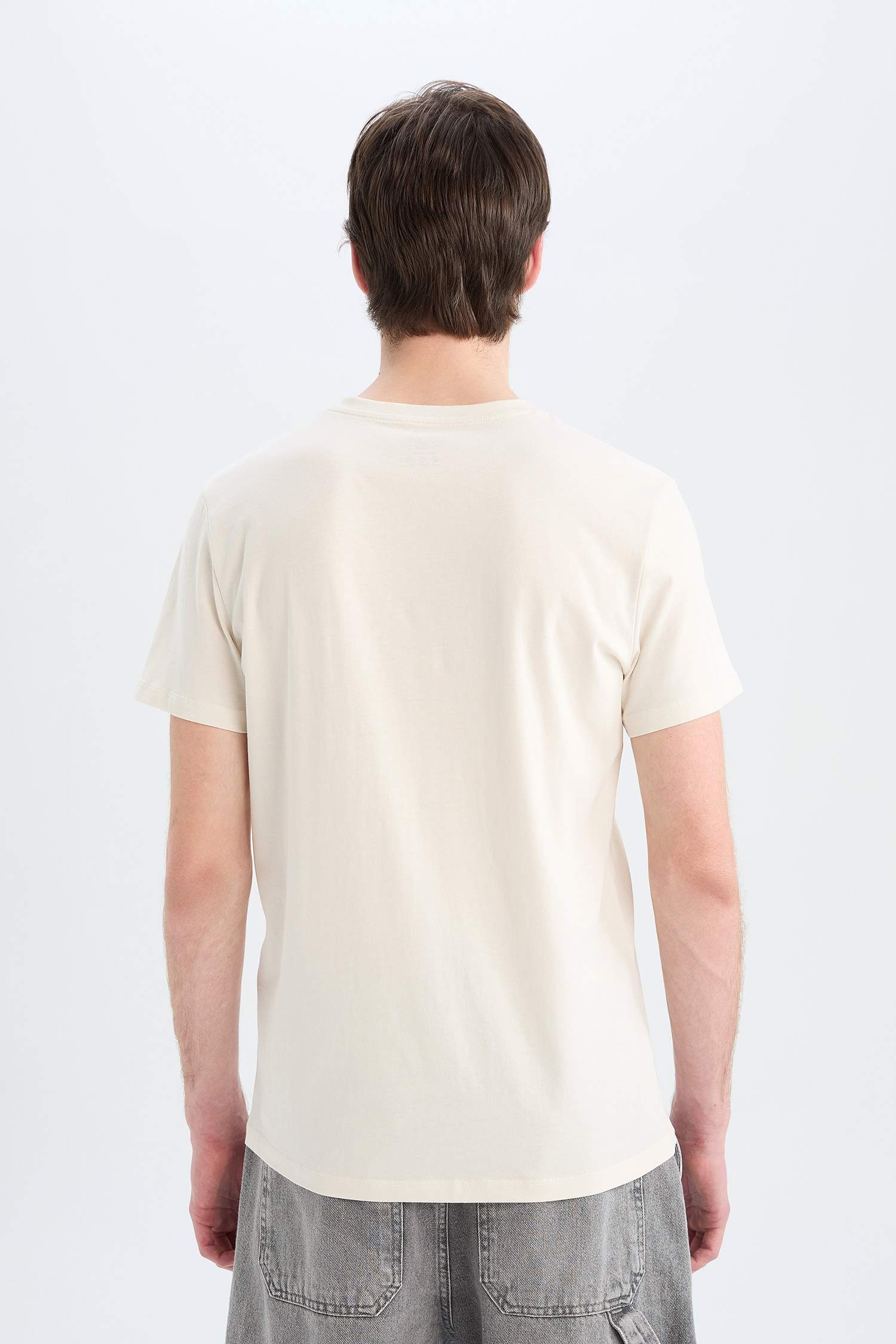 %100 Pamuk Slim Fit Dar Kesim Bisiklet Yaka Baskılı Kısa Kollu Tişört