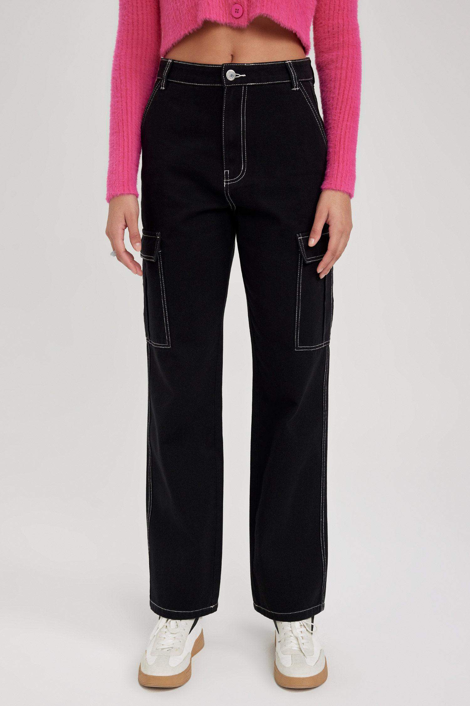 Straight Fit Cargo Gabardine Cotton Trousers