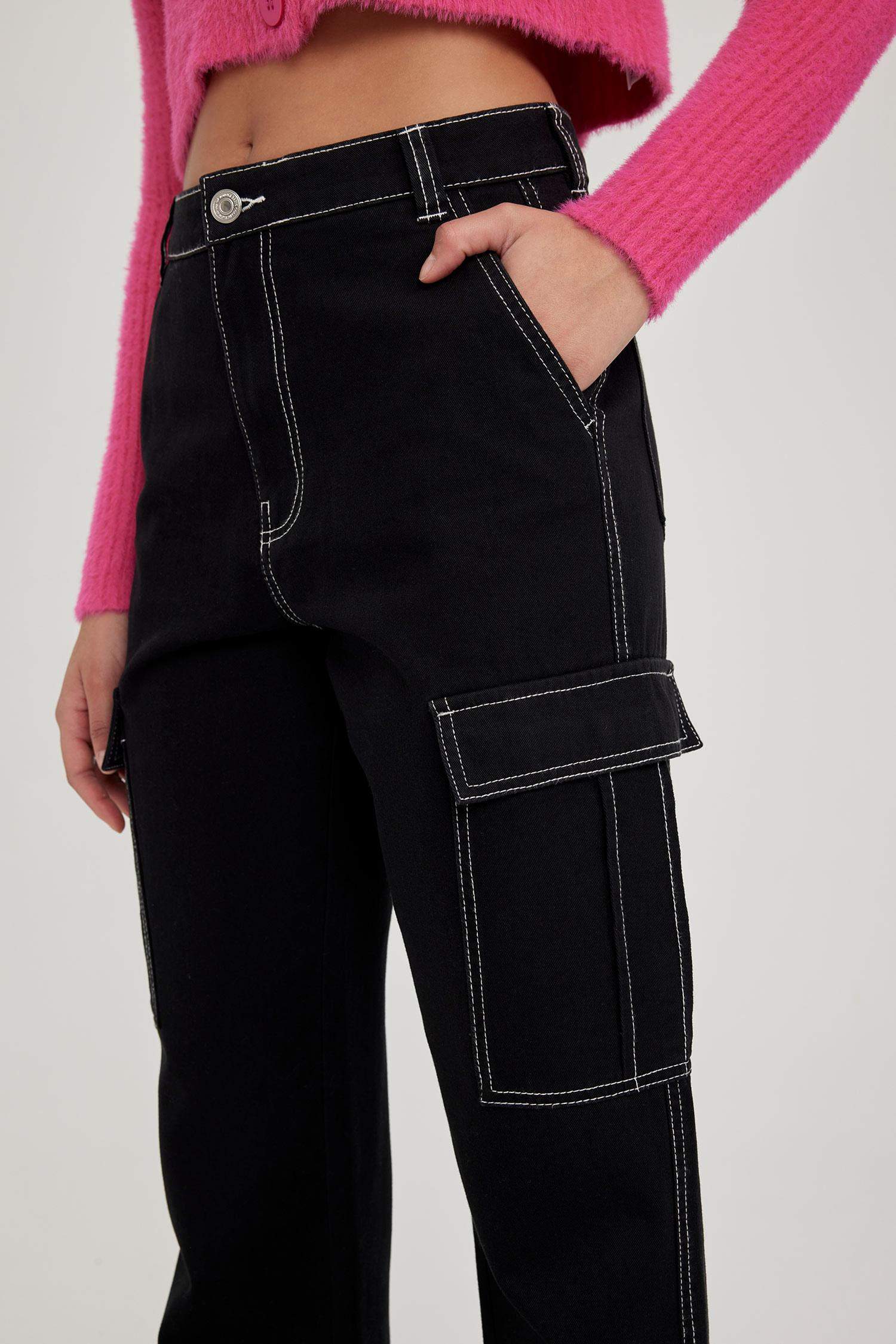 Straight Fit Cargo Gabardine Cotton Trousers