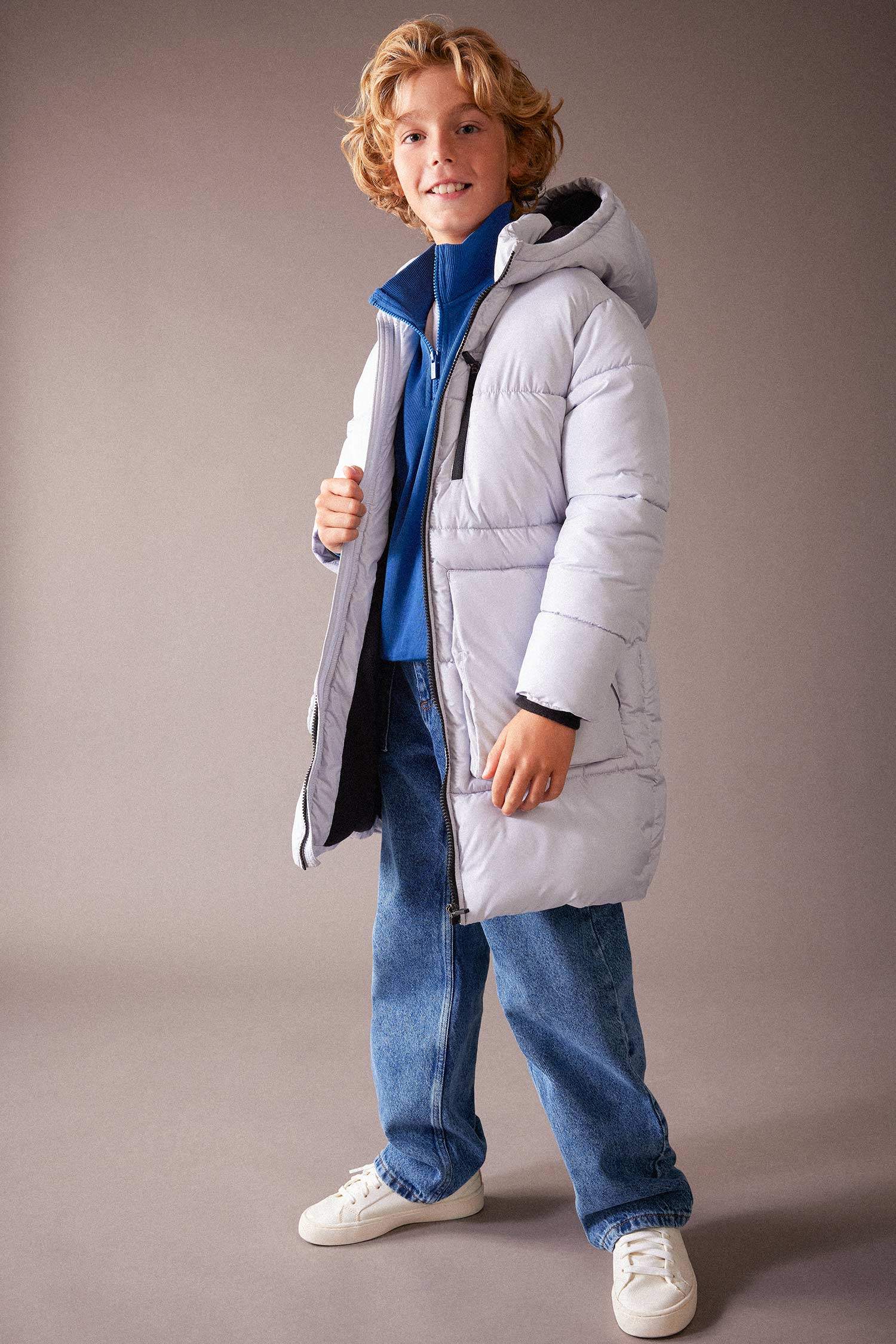 Boy Waterproof Printed Hooded Fleece Lined Puffer Jacket