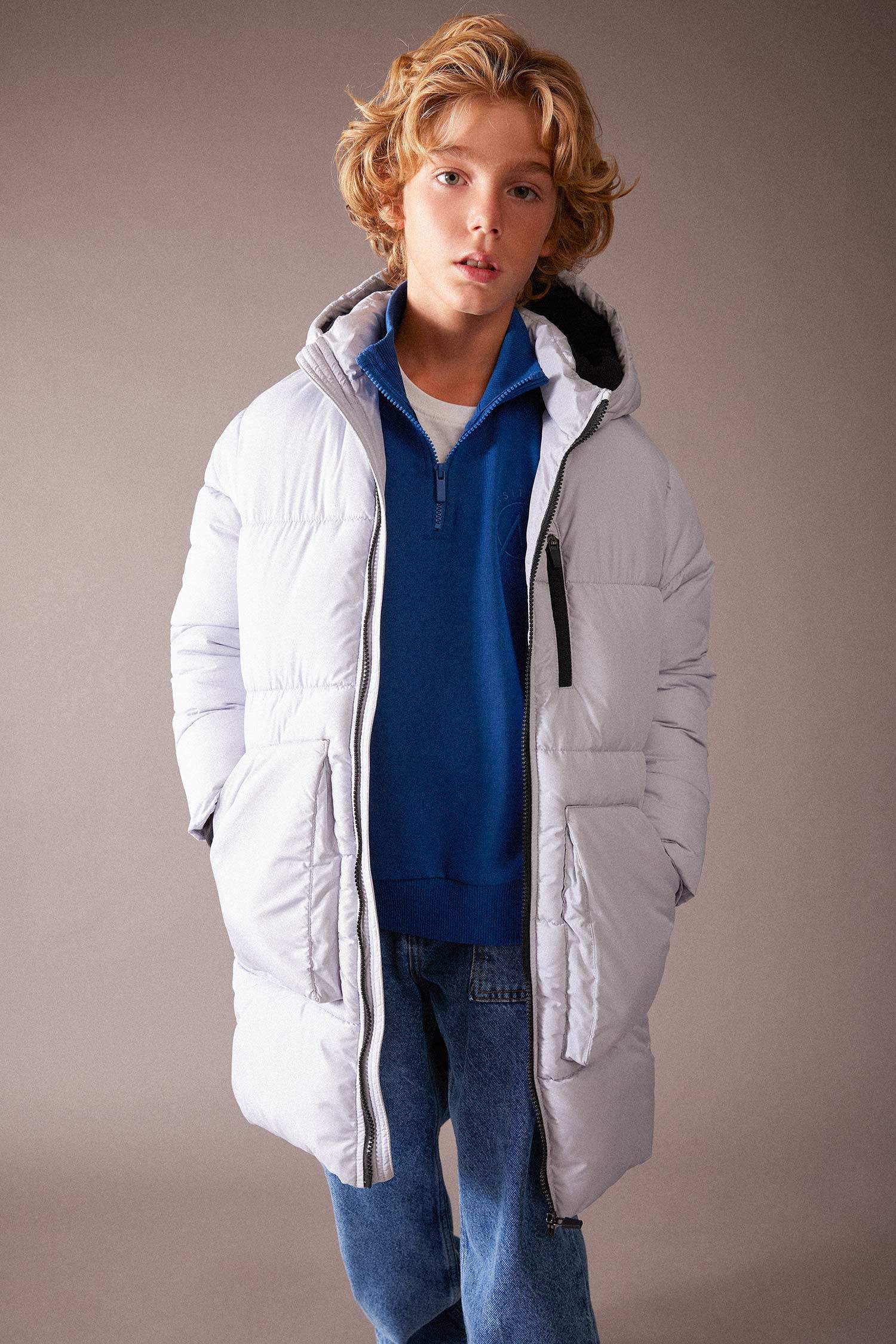 Boy Waterproof Printed Hooded Fleece Lined Puffer Jacket