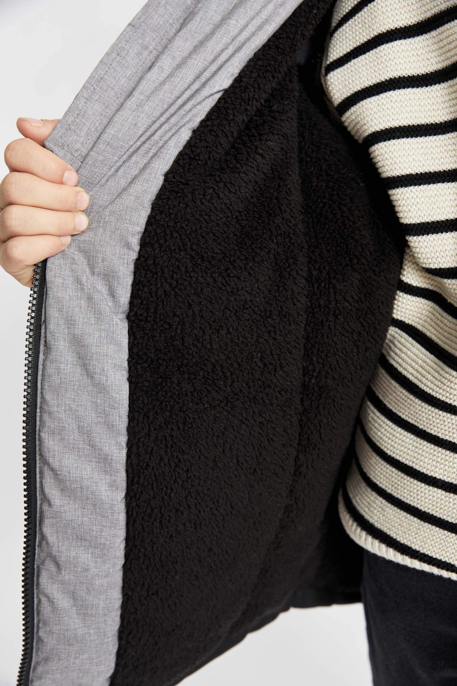 Boy Waterproof Removable Fur Hooded Plush Lining Jacket