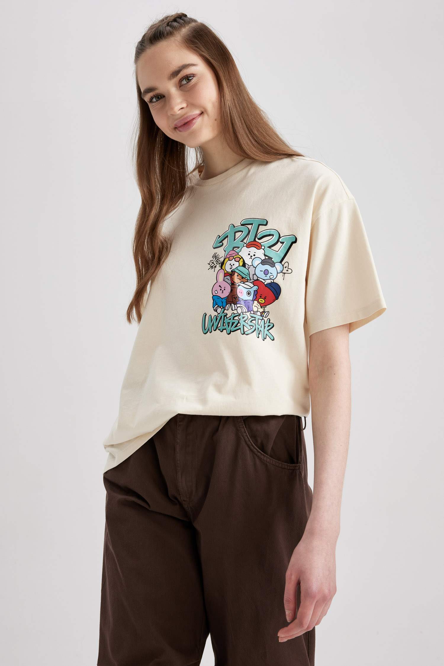Coool BT21 Licensed Oversize Fit Printed Short Sleeve T-Shirt