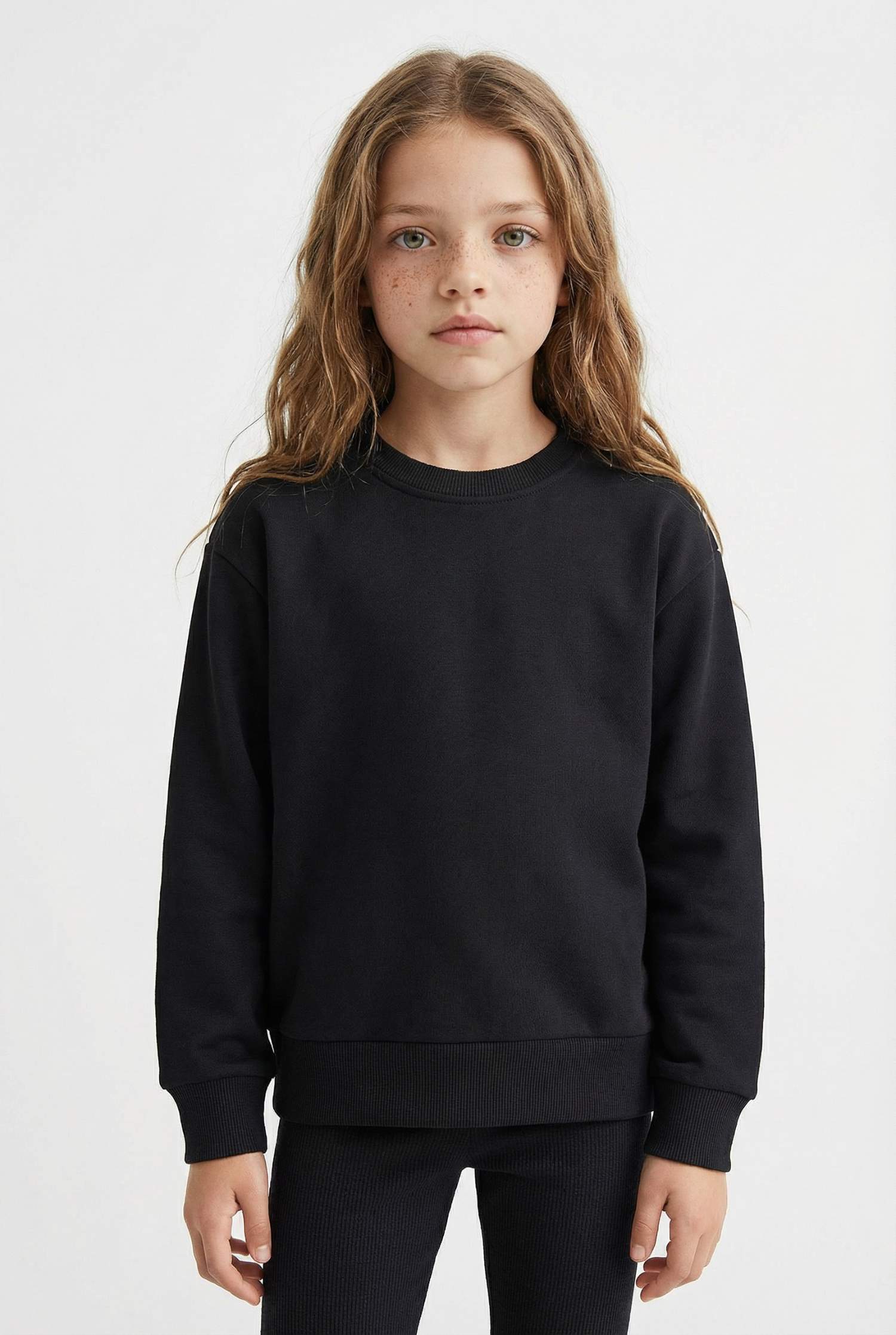 سويت شيرت بناتي سامبل قصة مريحة برقبة مستديرة