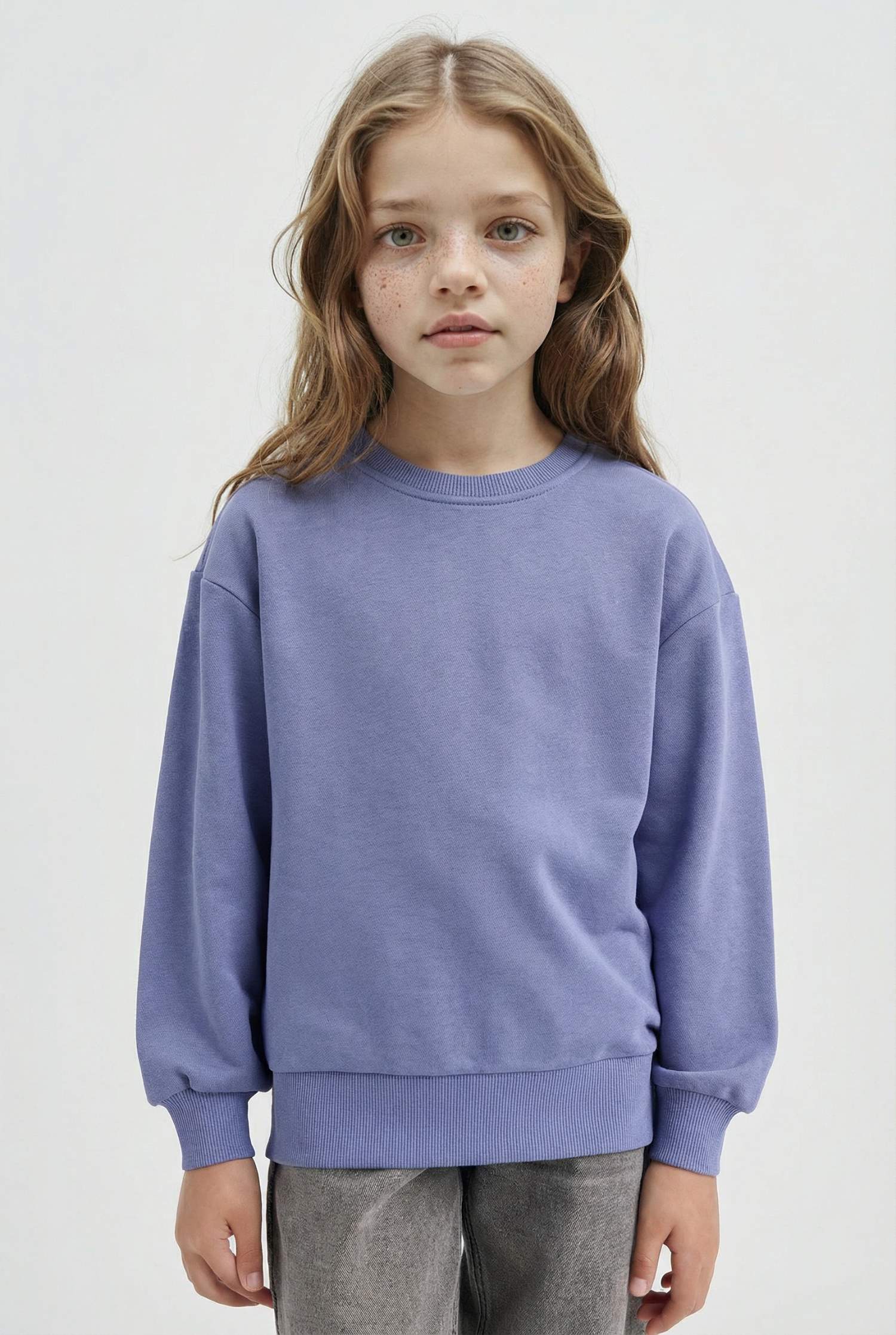 Girl Relax Fit Crew Neck Basic Sweatshirt