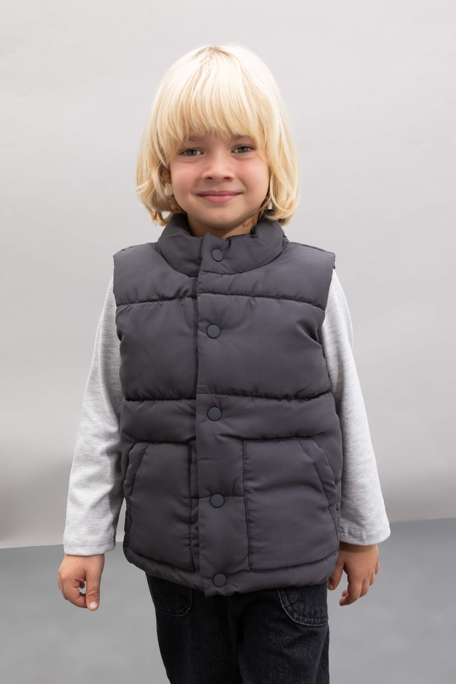 Erkek Bebek Dik Yaka Su Geçirmez Kumaş Çıtçıtlı Şişme Yelek