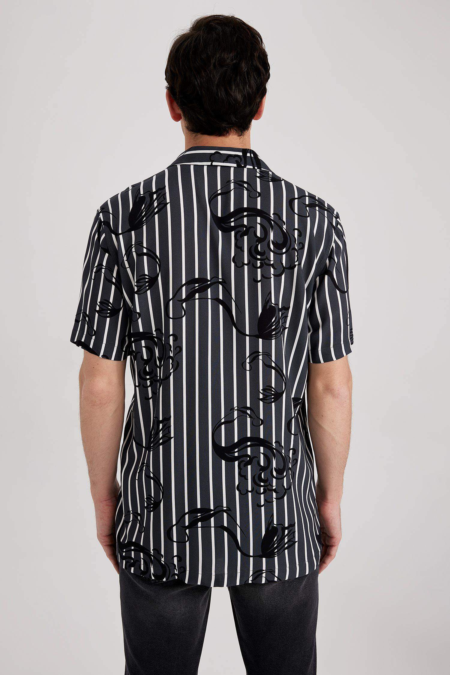 Regular Fit Printed Viscose Short Sleeve Shirt