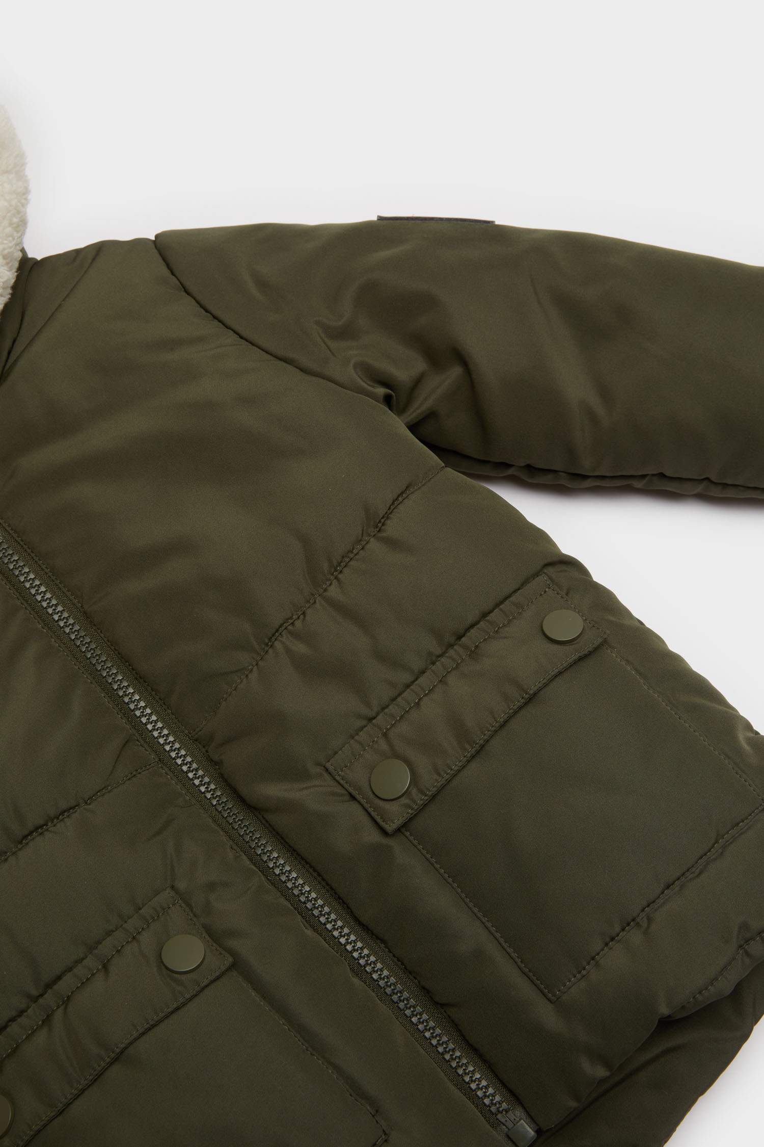 Erkek Bebek Su Geçirmez Kapüşonlu Pelüş Astar Fermuarlı Mont 