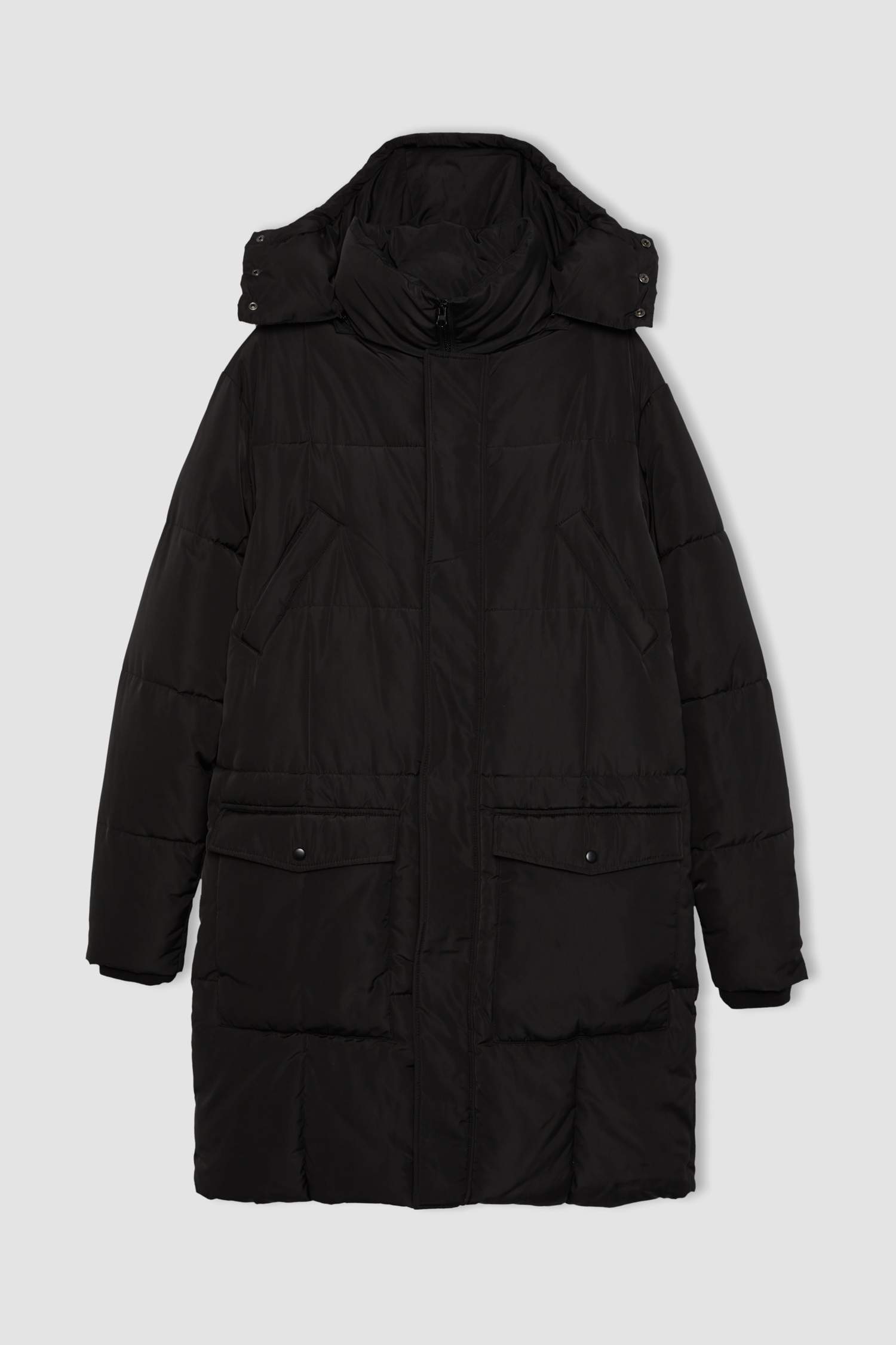 Su İtici Regular Fit Kapüşonlu Fermuarlı Cepli Şişme Mont Parka