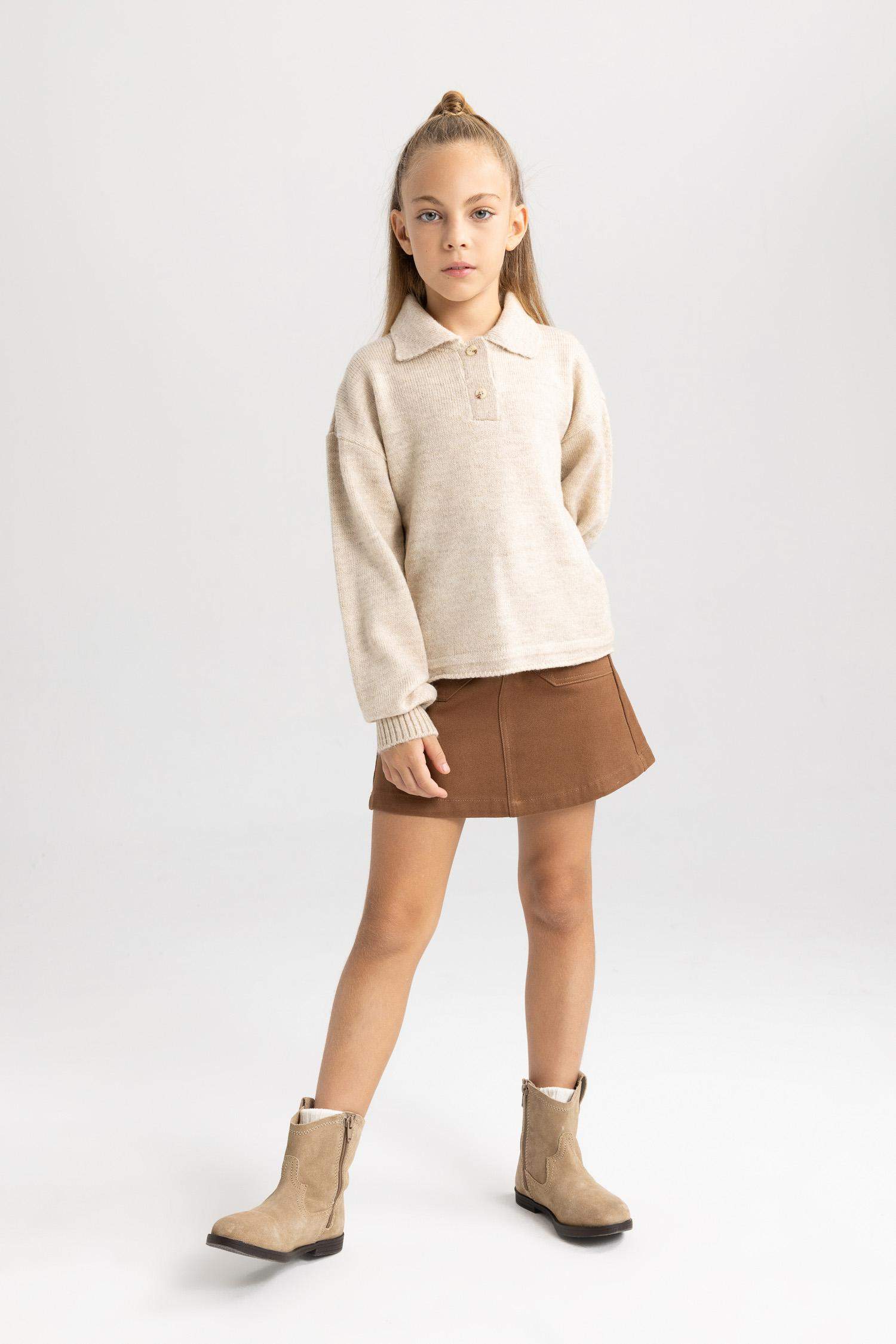 Пуловер стандартного крою з вирізом поло для дівчаток