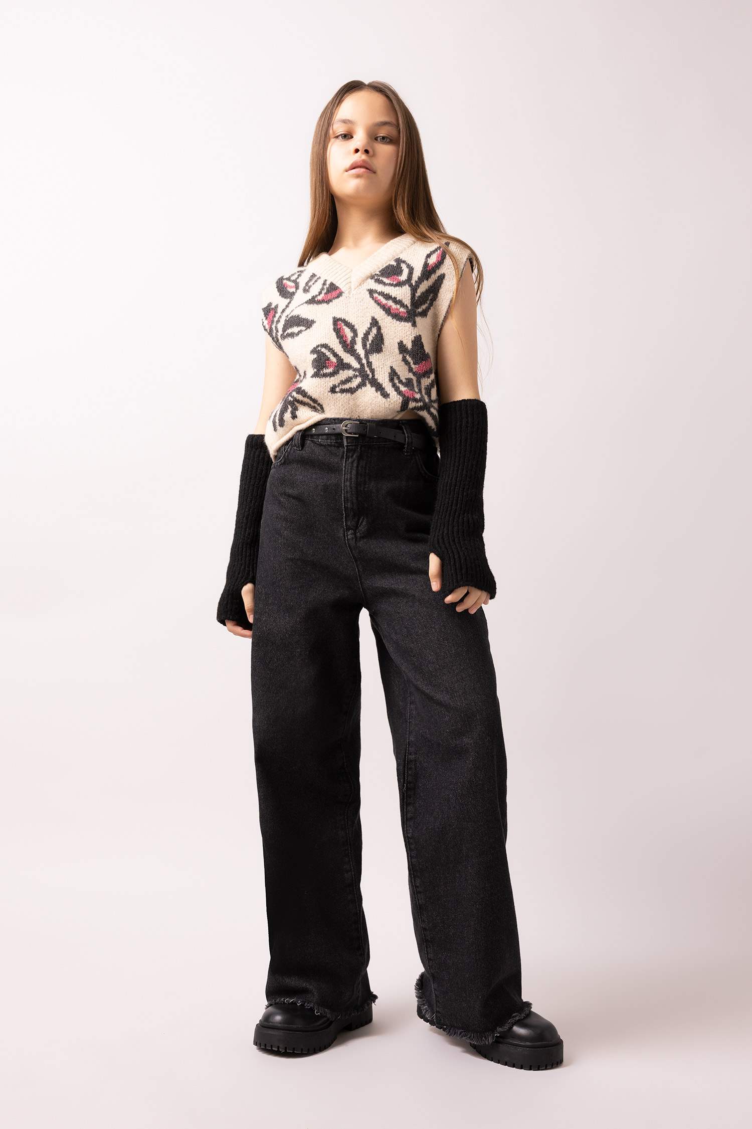 Kız Çocuk Desenli Triko Süveter