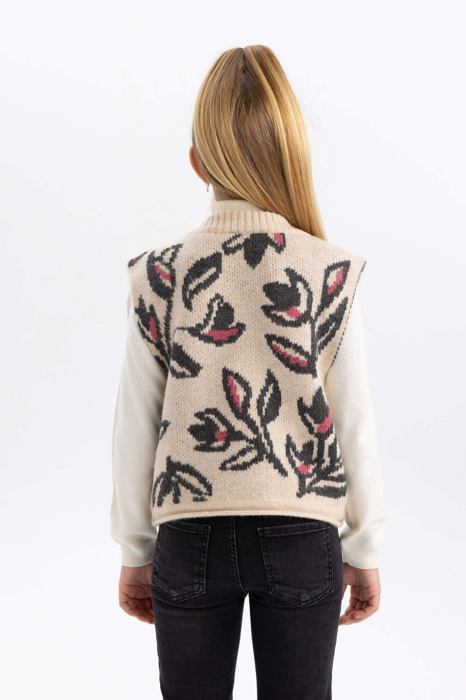 Kız Çocuk Desenli Triko Süveter