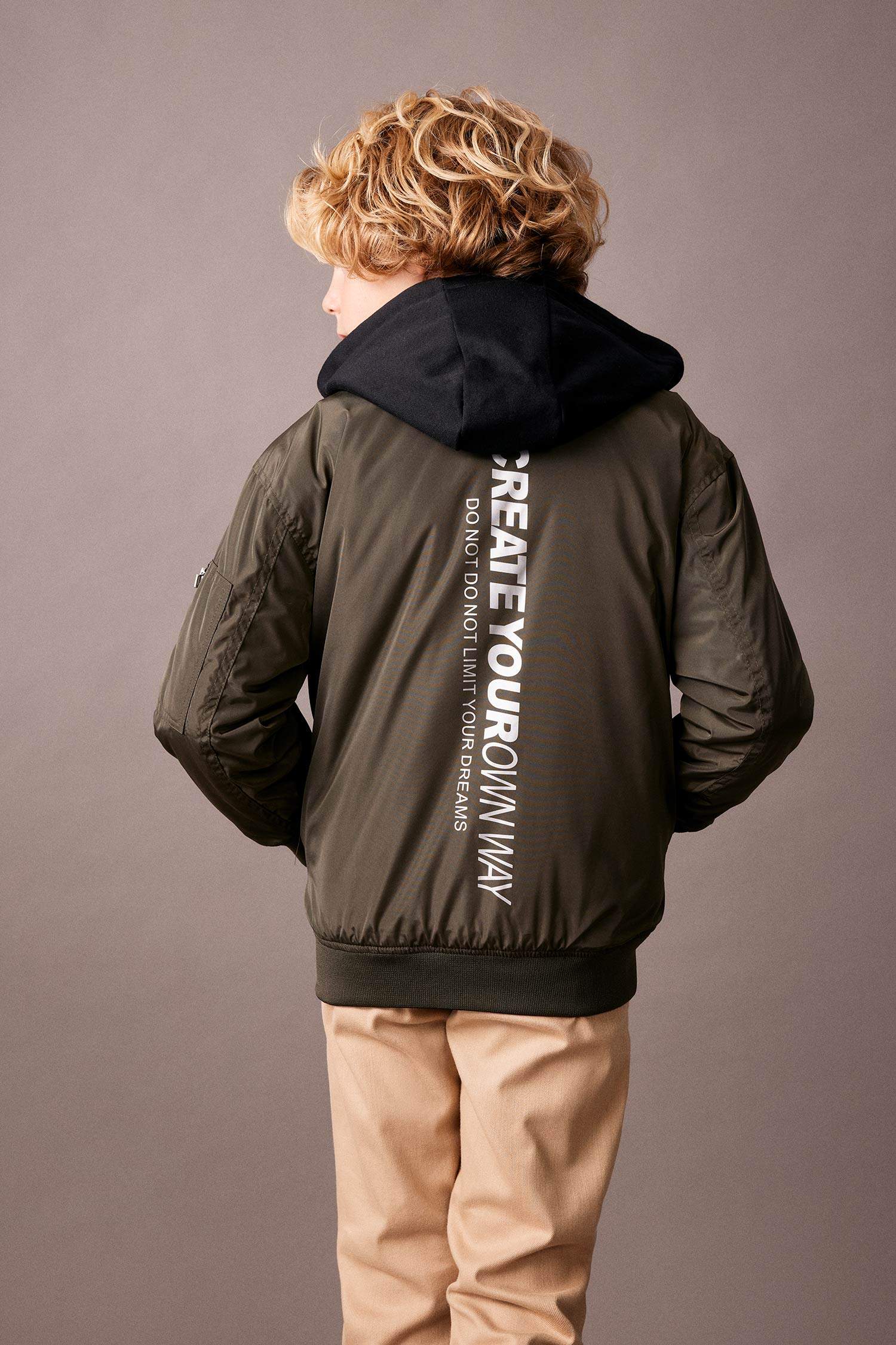 جاكيت بومبر اولادي ذو وجهين بياقة قصيرة