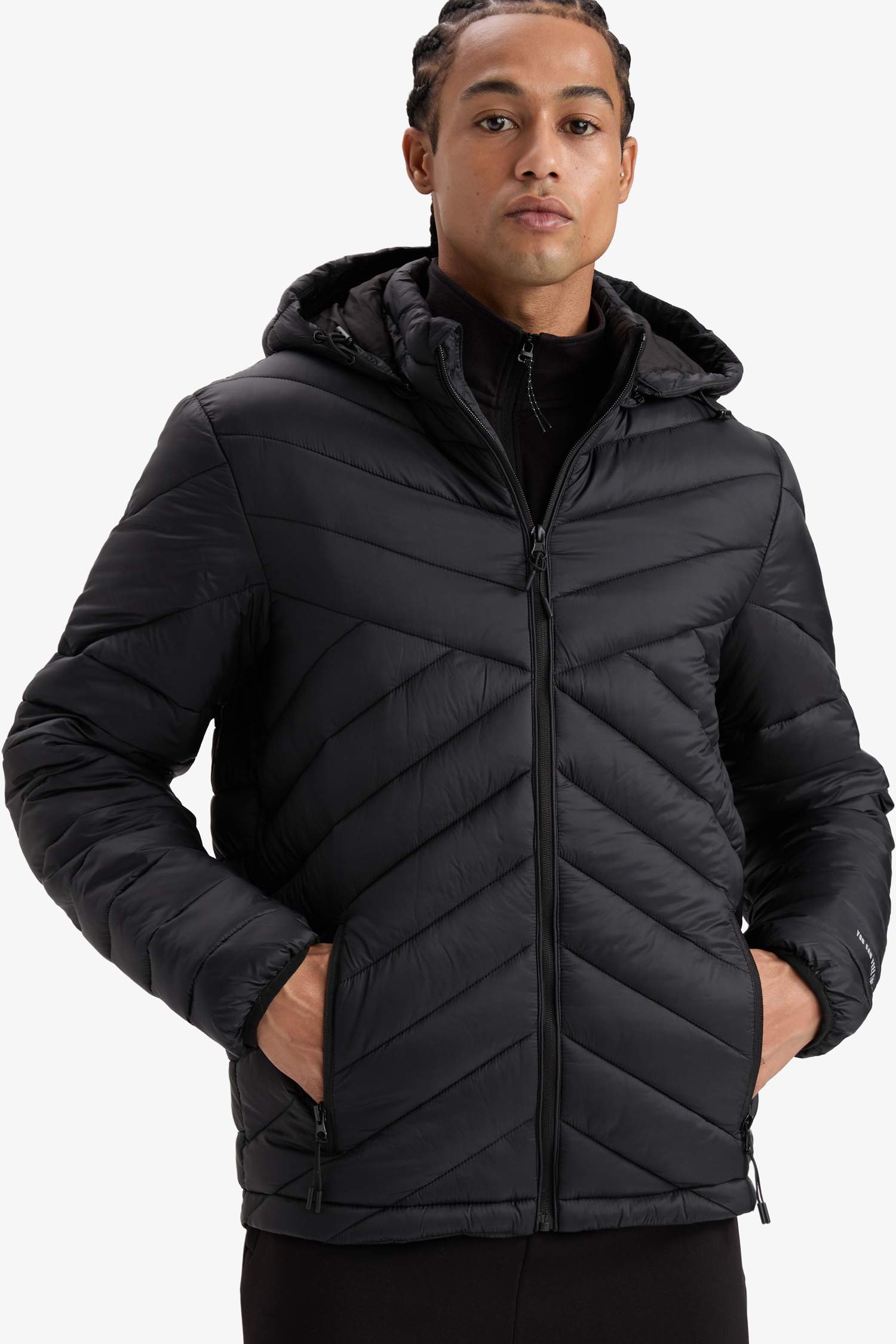 Su İtici Slim Fit Dar Kesim Kapüşonlu Fermuarlı Mevsimlik Baharlık Şişme Mont