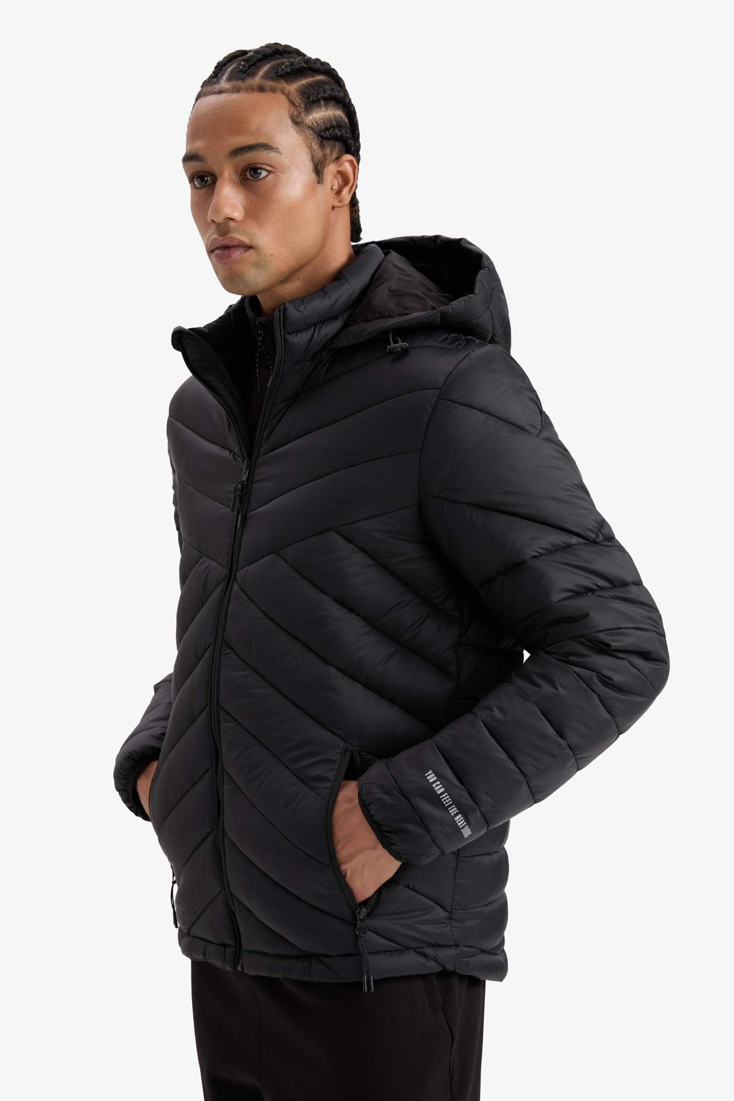 Su İtici Slim Fit Dar Kesim Kapüşonlu Fermuarlı Mevsimlik Baharlık Şişme Mont